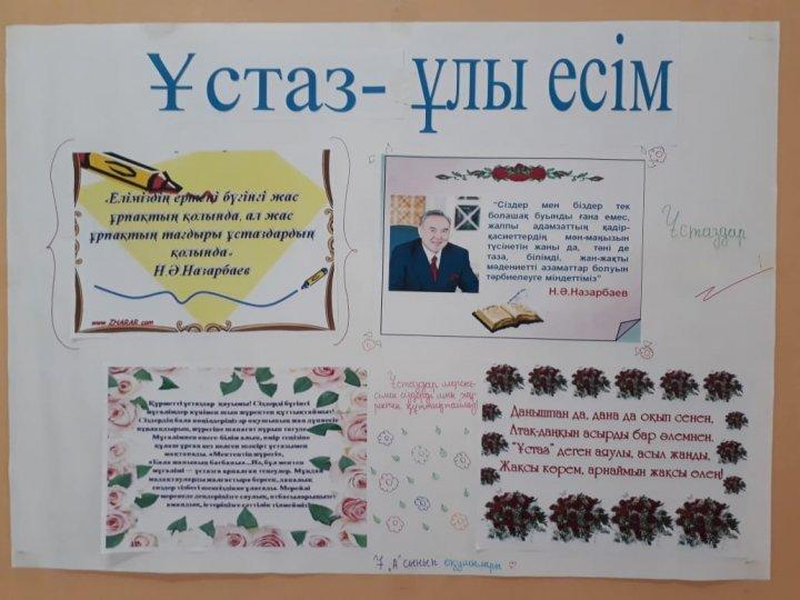 Ұстаздар мерекесіне арналған оқушылардың шығарған қабырға газеттері 