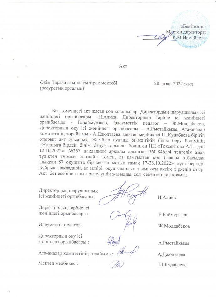 АКТ шығару. Бракеражды комиссия