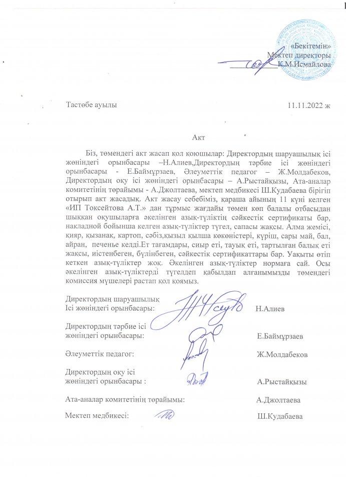 АКТ азық-түлікті қабылдау
