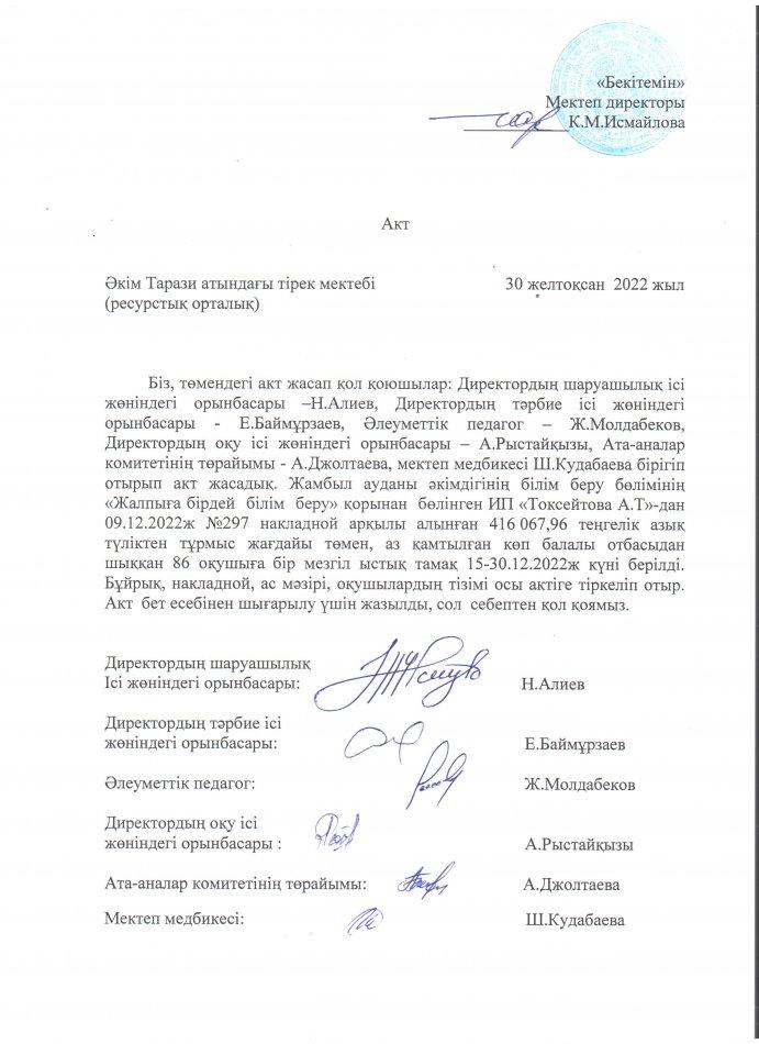 АКТ шығару. Бракеражды комиссия