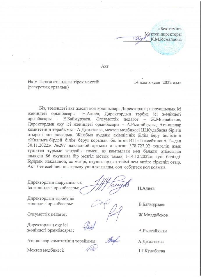 АКТ шығару. Бракеражды комиссия