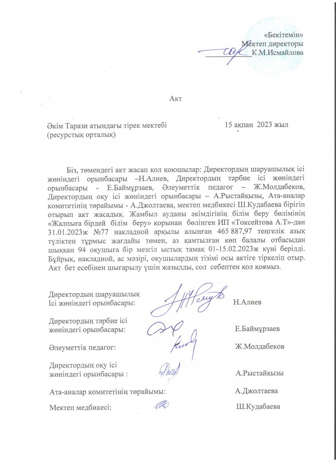 АКТ шығару. Бракеражды комиссия