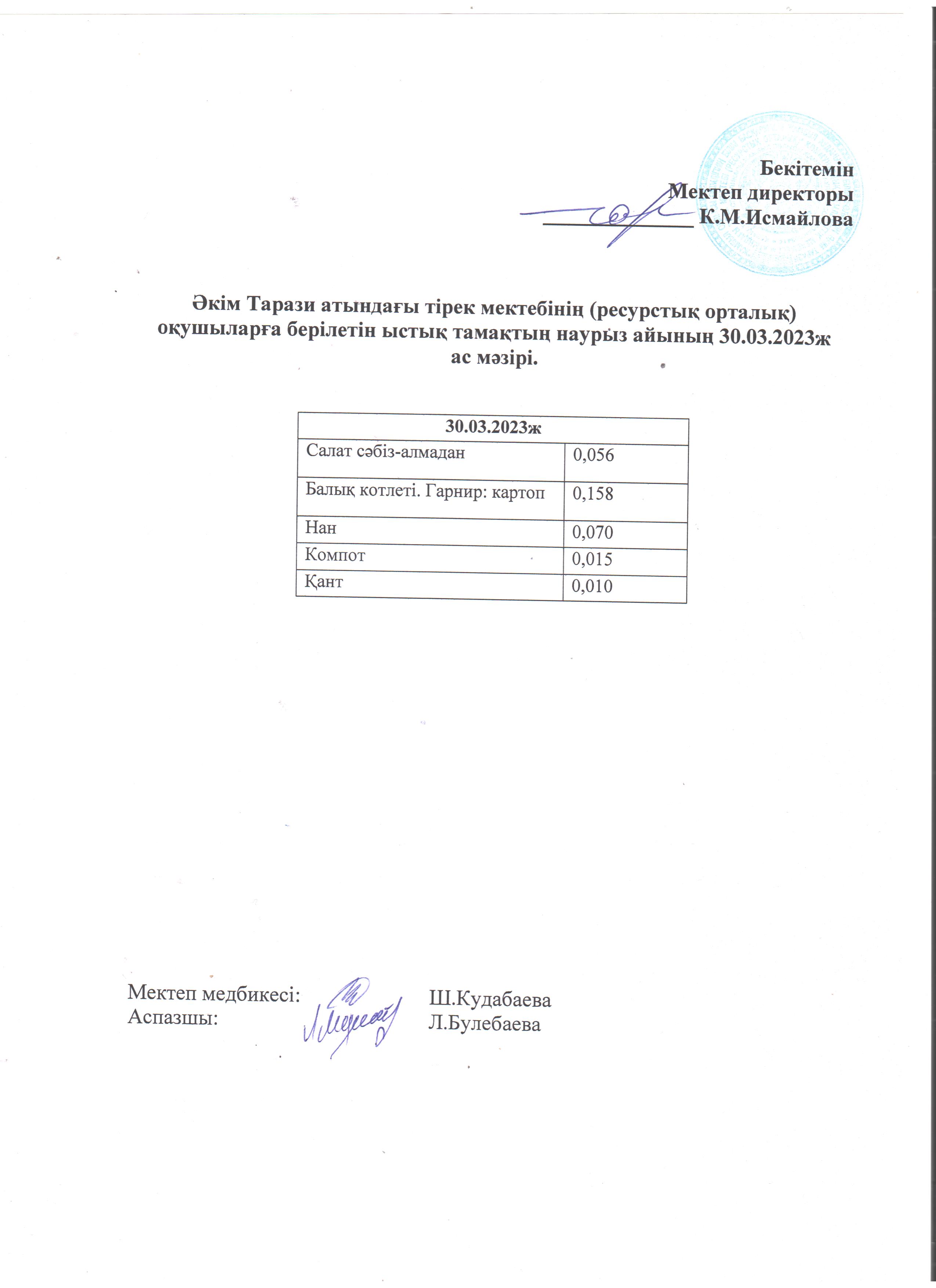 30.03.2023ж. Ас мәзірі