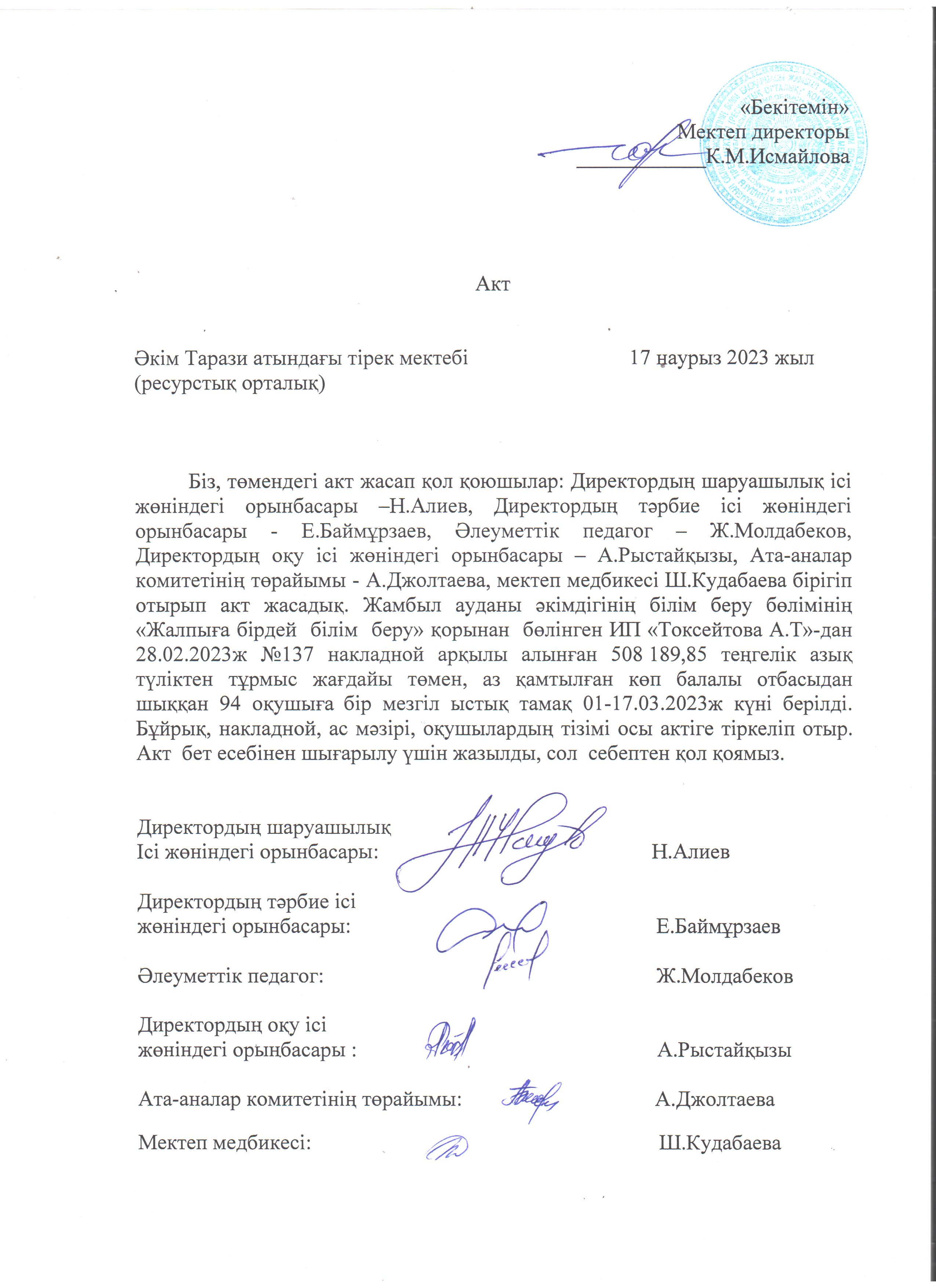 АКТ шығару. Бракеражды комиссия