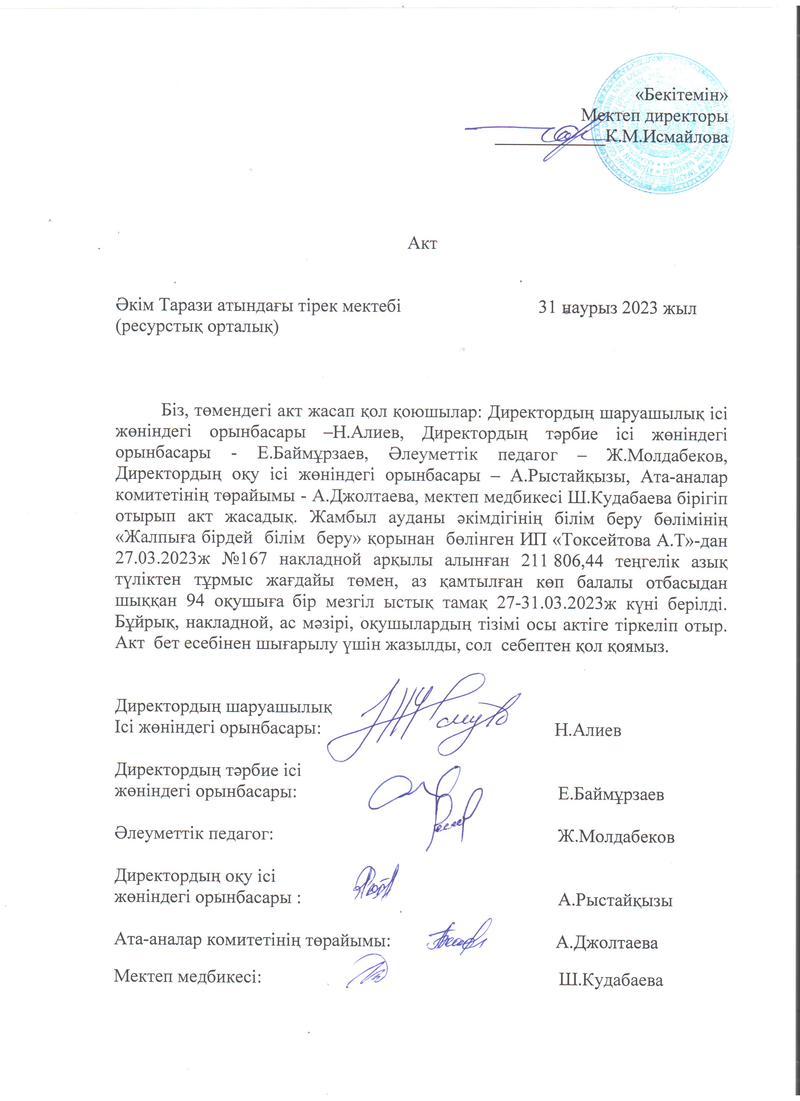 АКТ шығару. Бракеражды комиссия