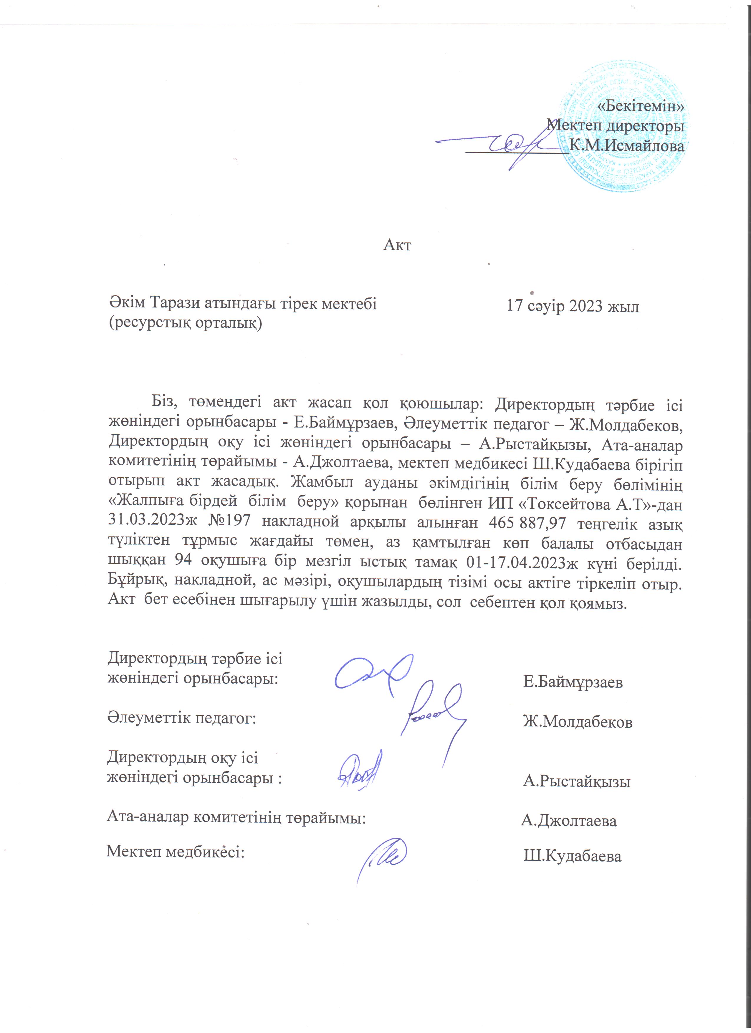 АКТ шығару. Бракеражды комиссия