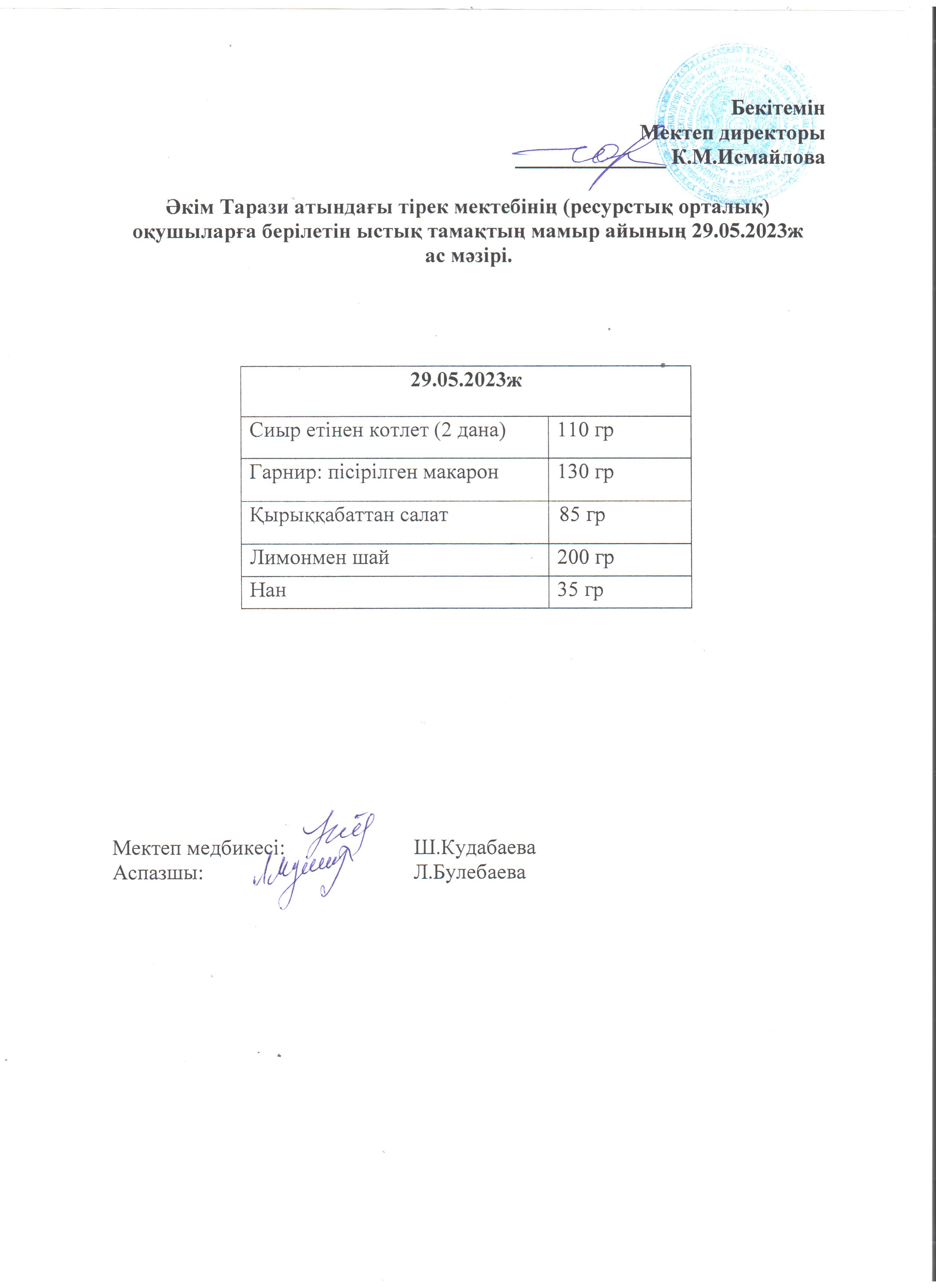 29.05.2023ж. Ас мәзірі