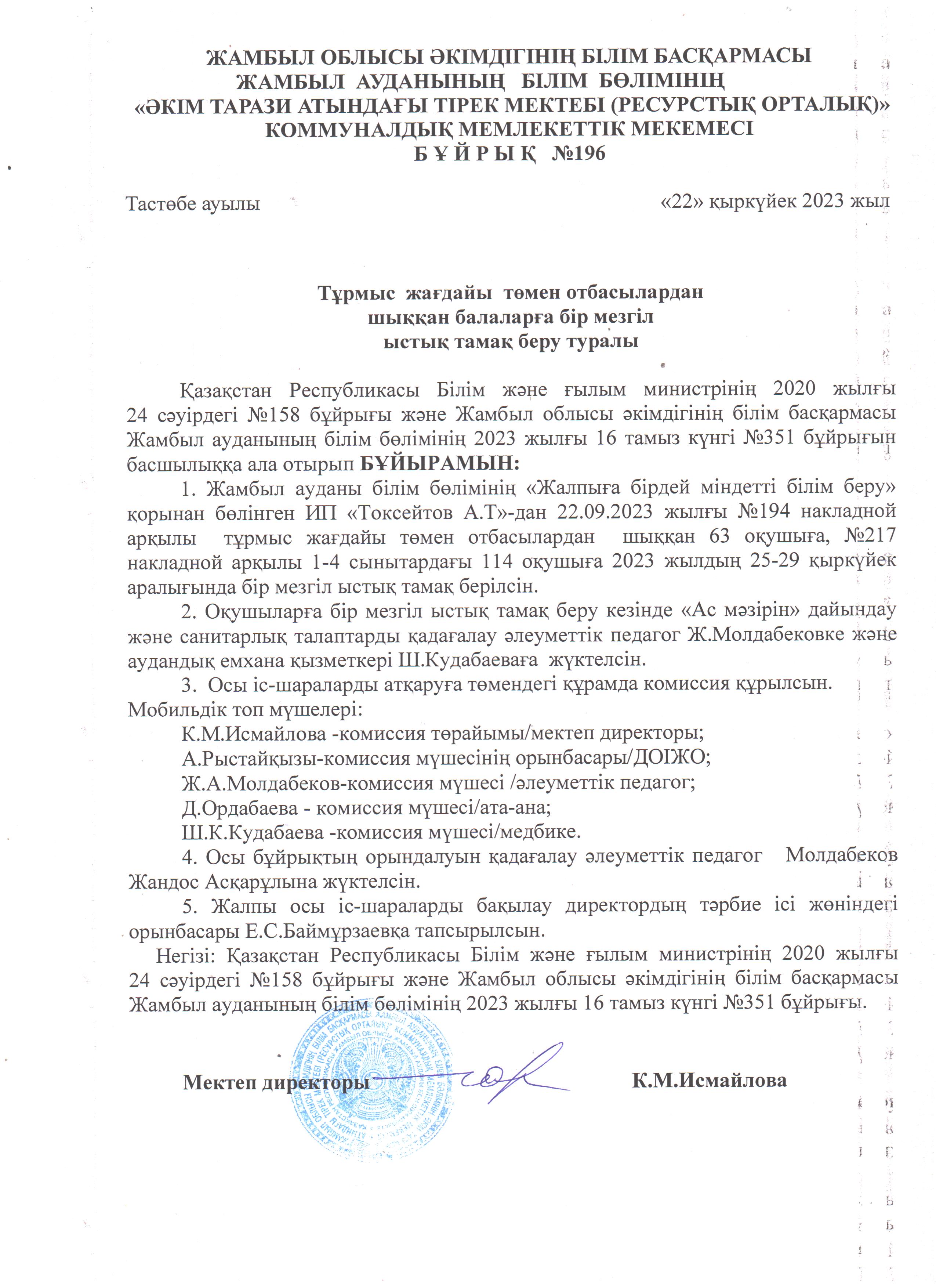 Ыстық тамақ бұйрығы 25-29.2023ж