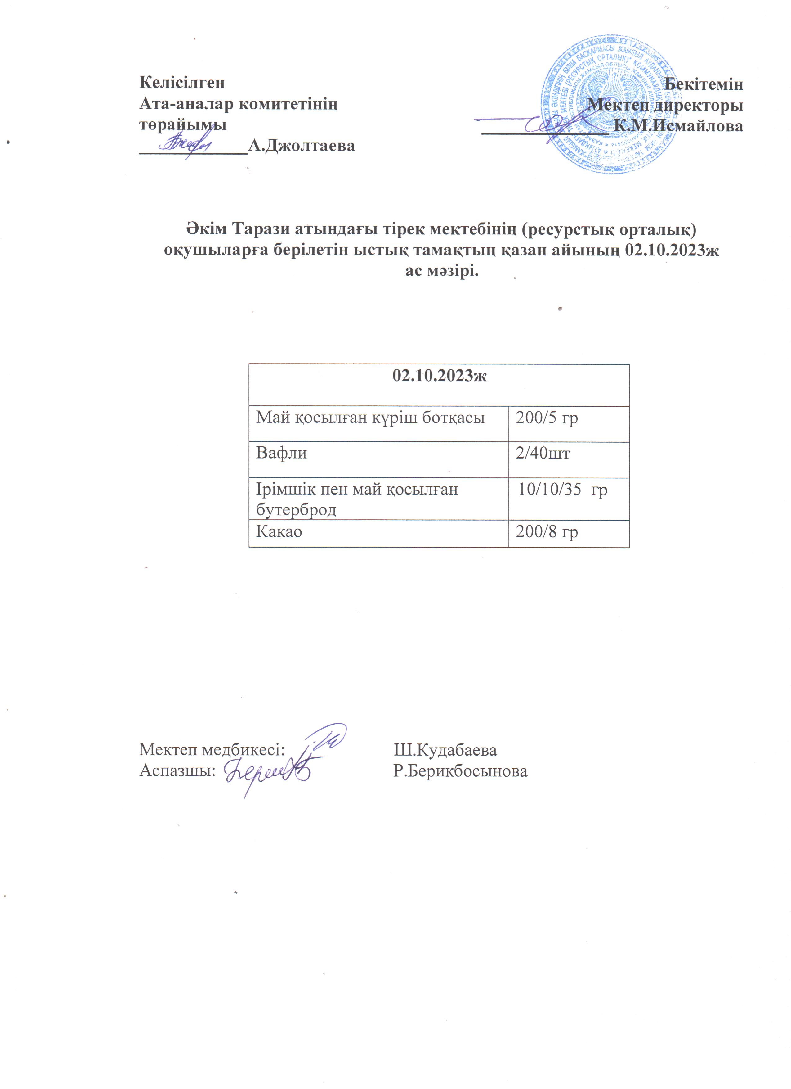 Ас мәзірі 02.10.2023ж