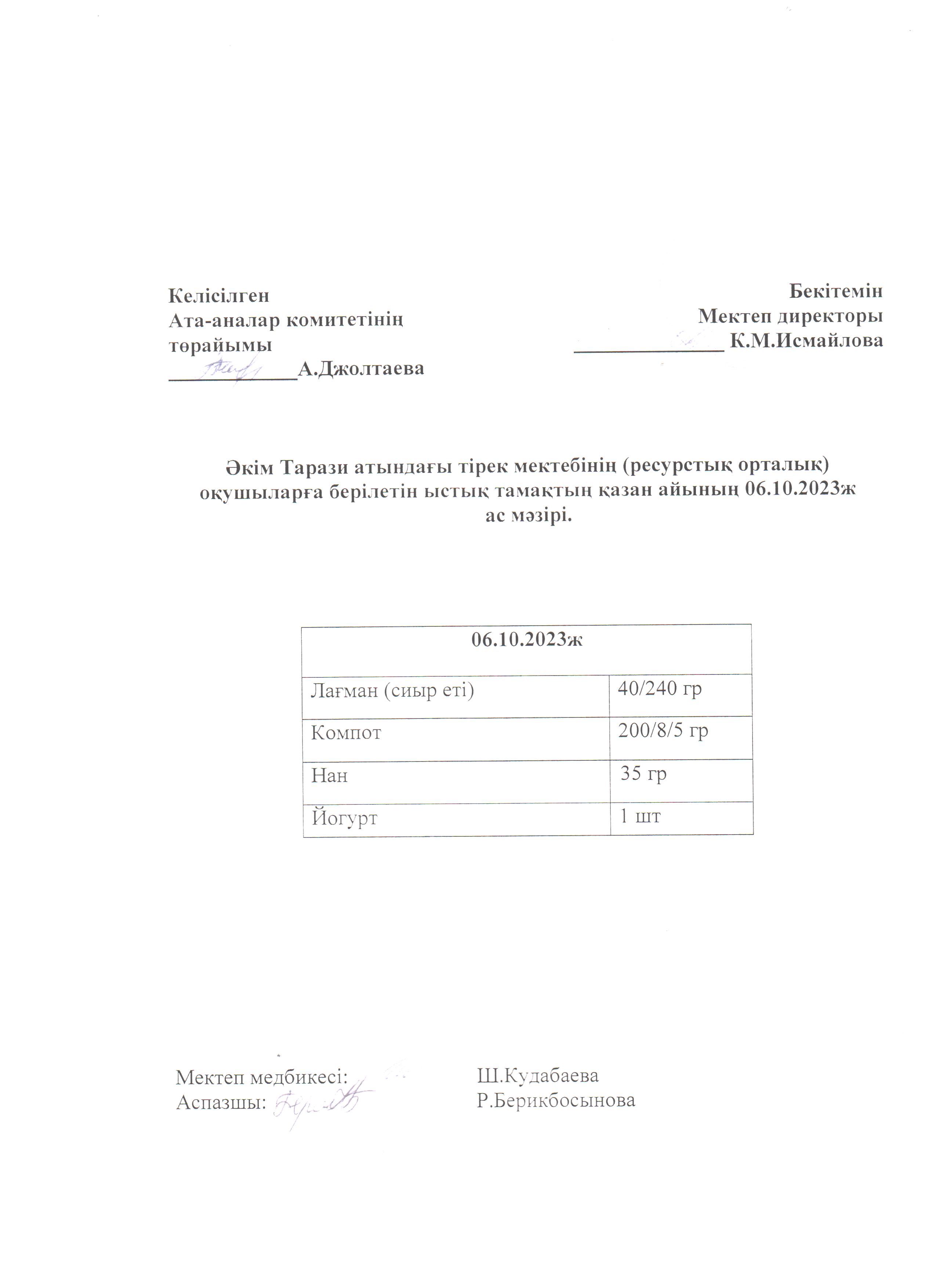 Ас мәзірі 06.10.2023ж