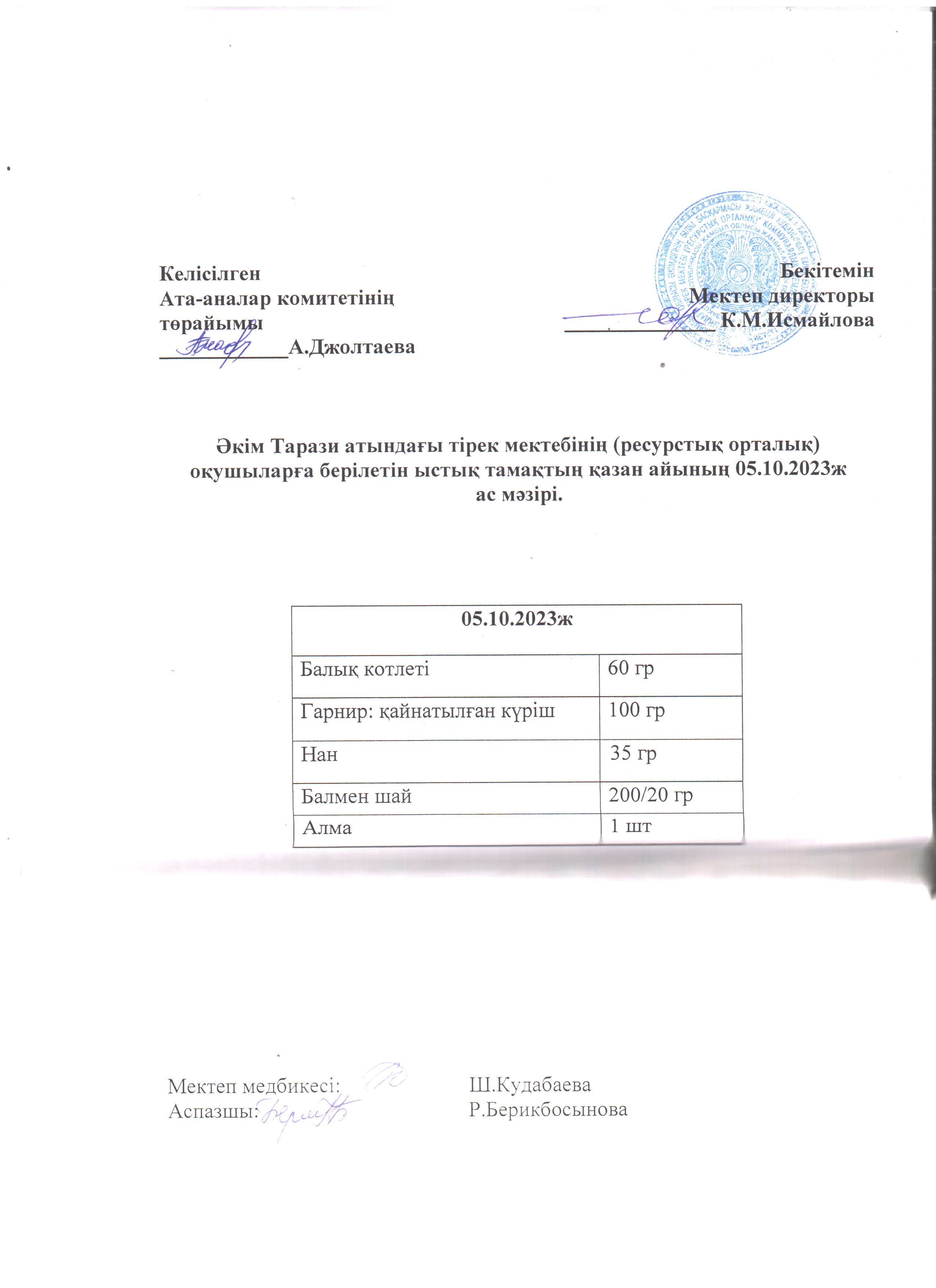 Ас мәзірі 05.10.2023ж