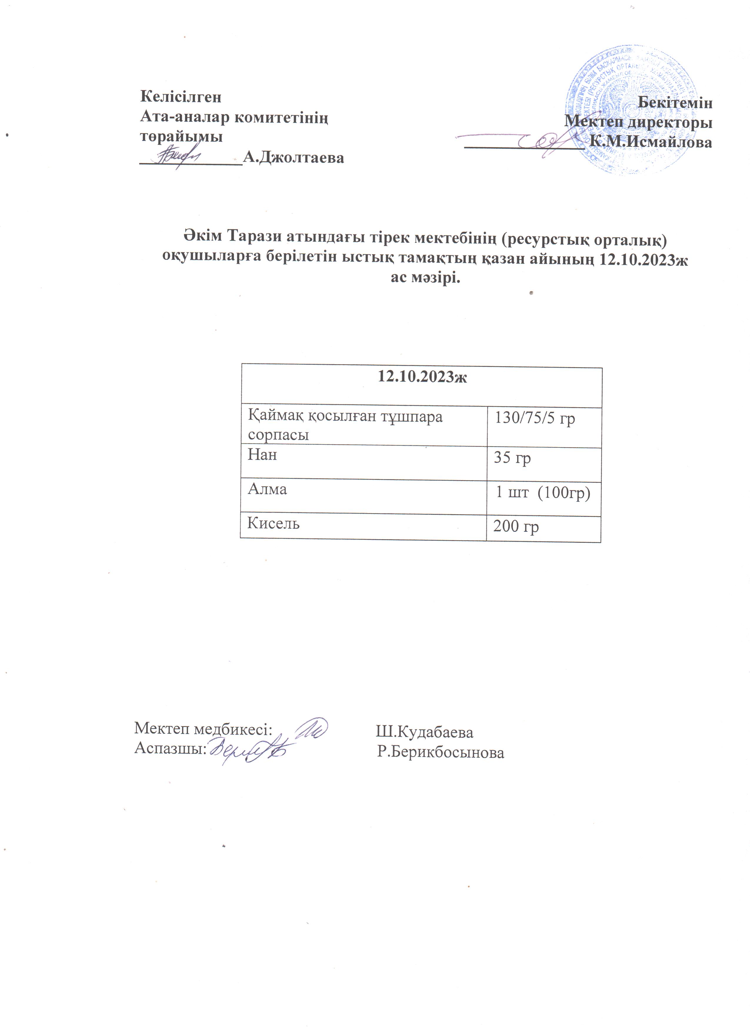 Ас мәзірі 12.10.2023ж