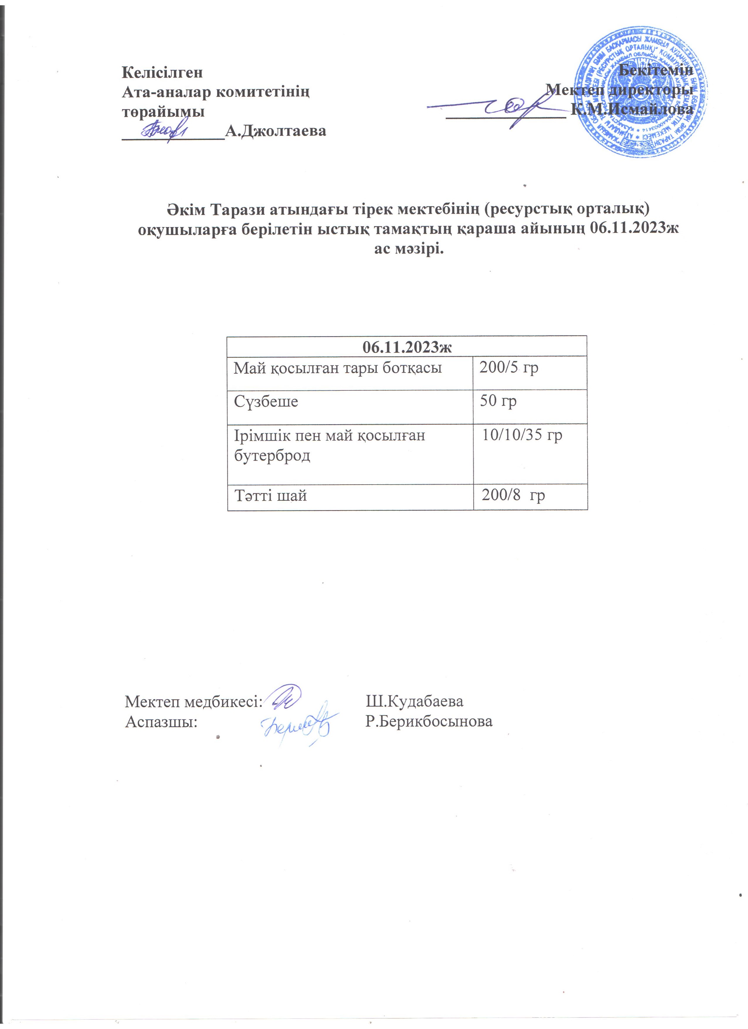 Ас мәзірі 06.11.2023ж