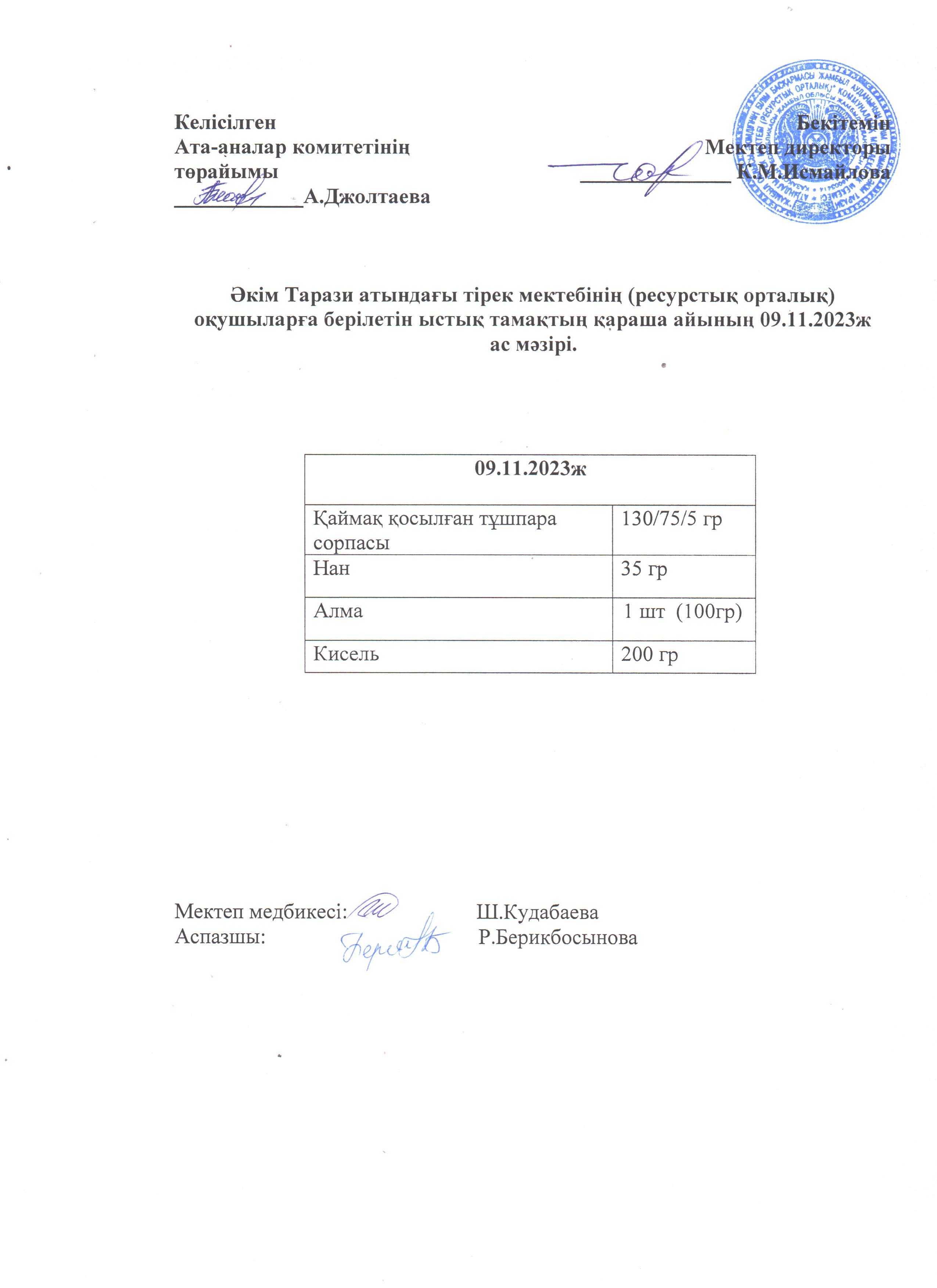Ас мәзірі 09.11.2023ж