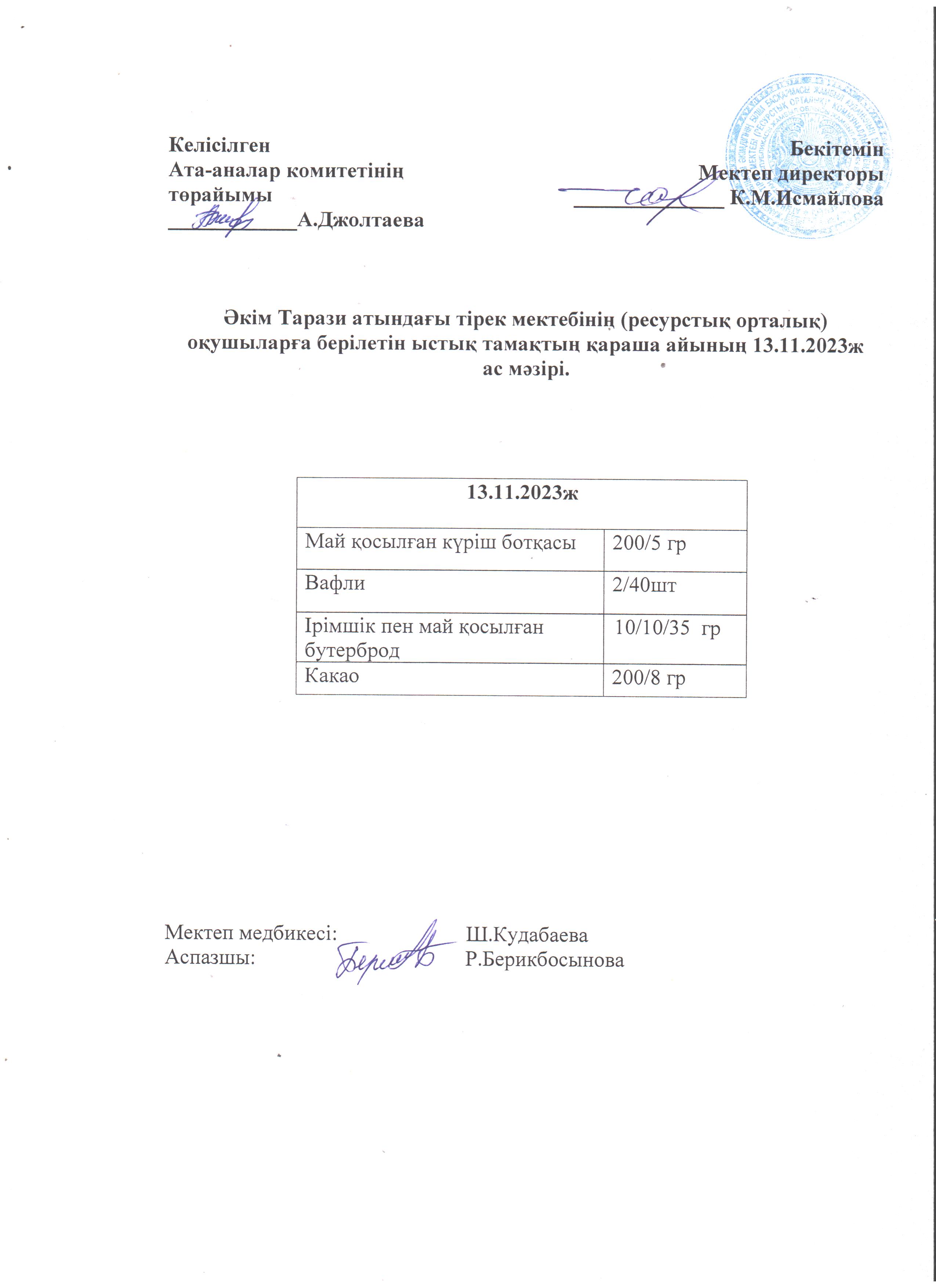 Ас мәзірі 13.11.2023ж