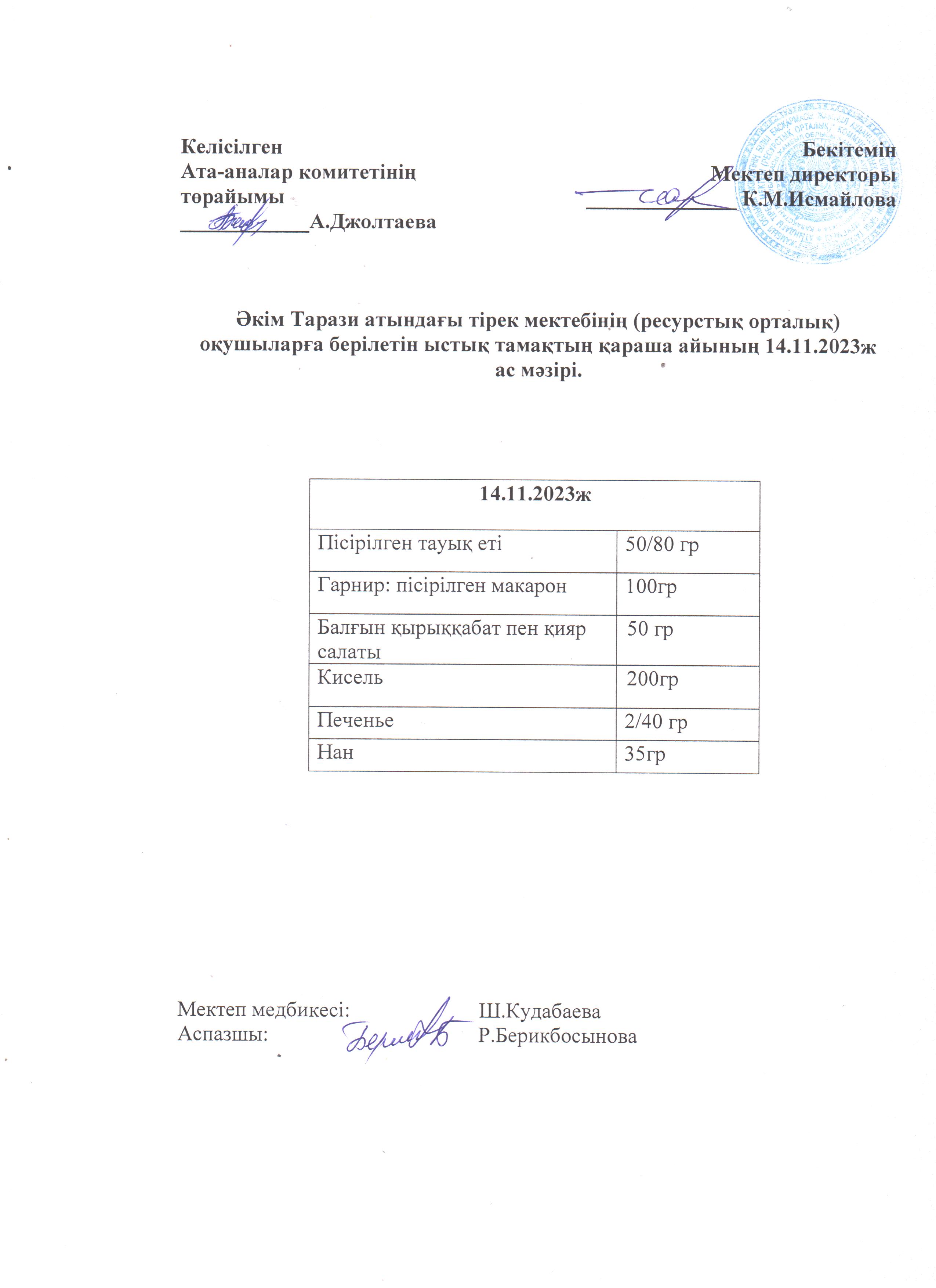 Ас мәзірі 14.11.2023ж
