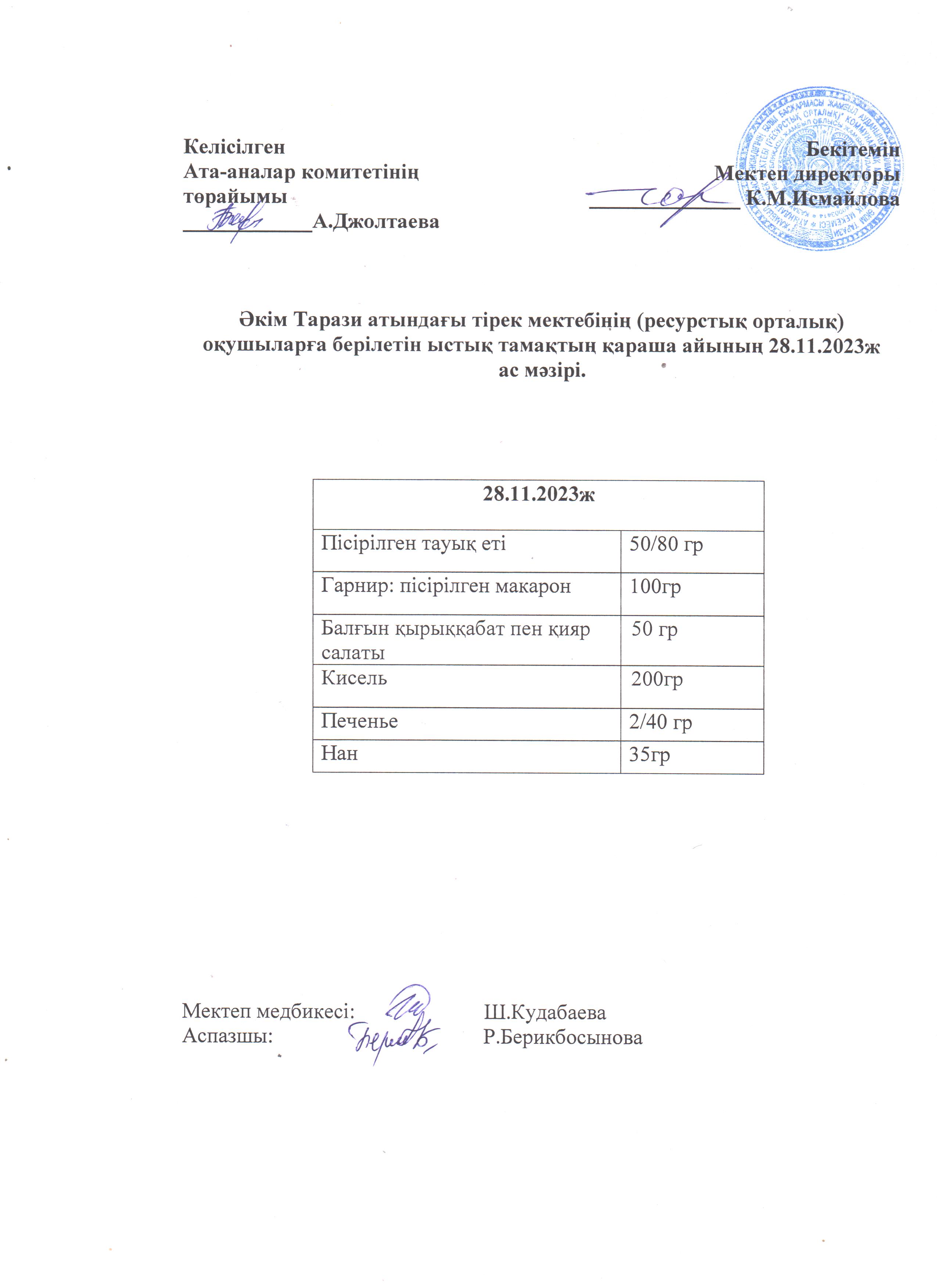 Ас мәзірі 28.11.2023ж