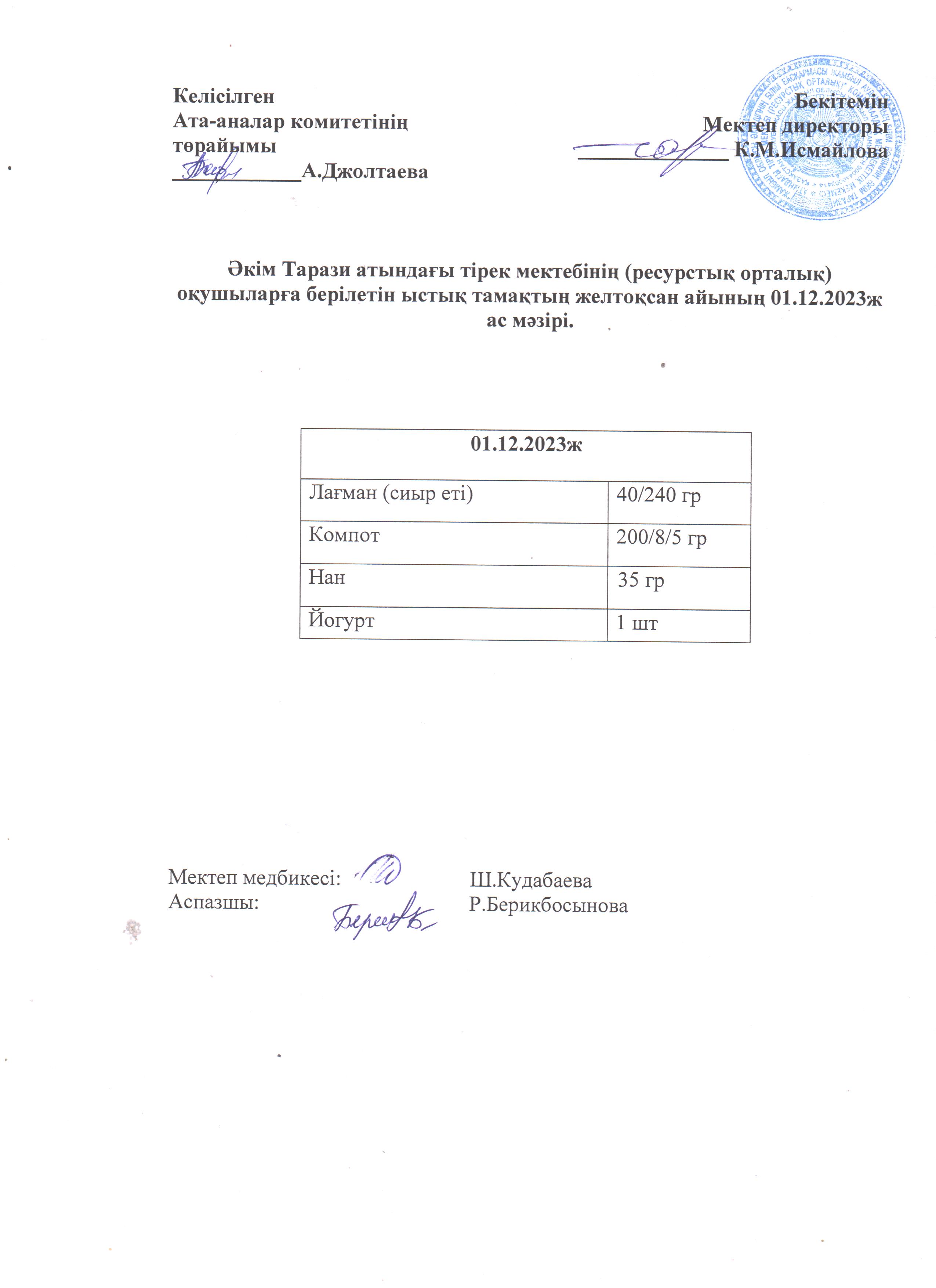 Ас мәзірі 01.12.2023ж
