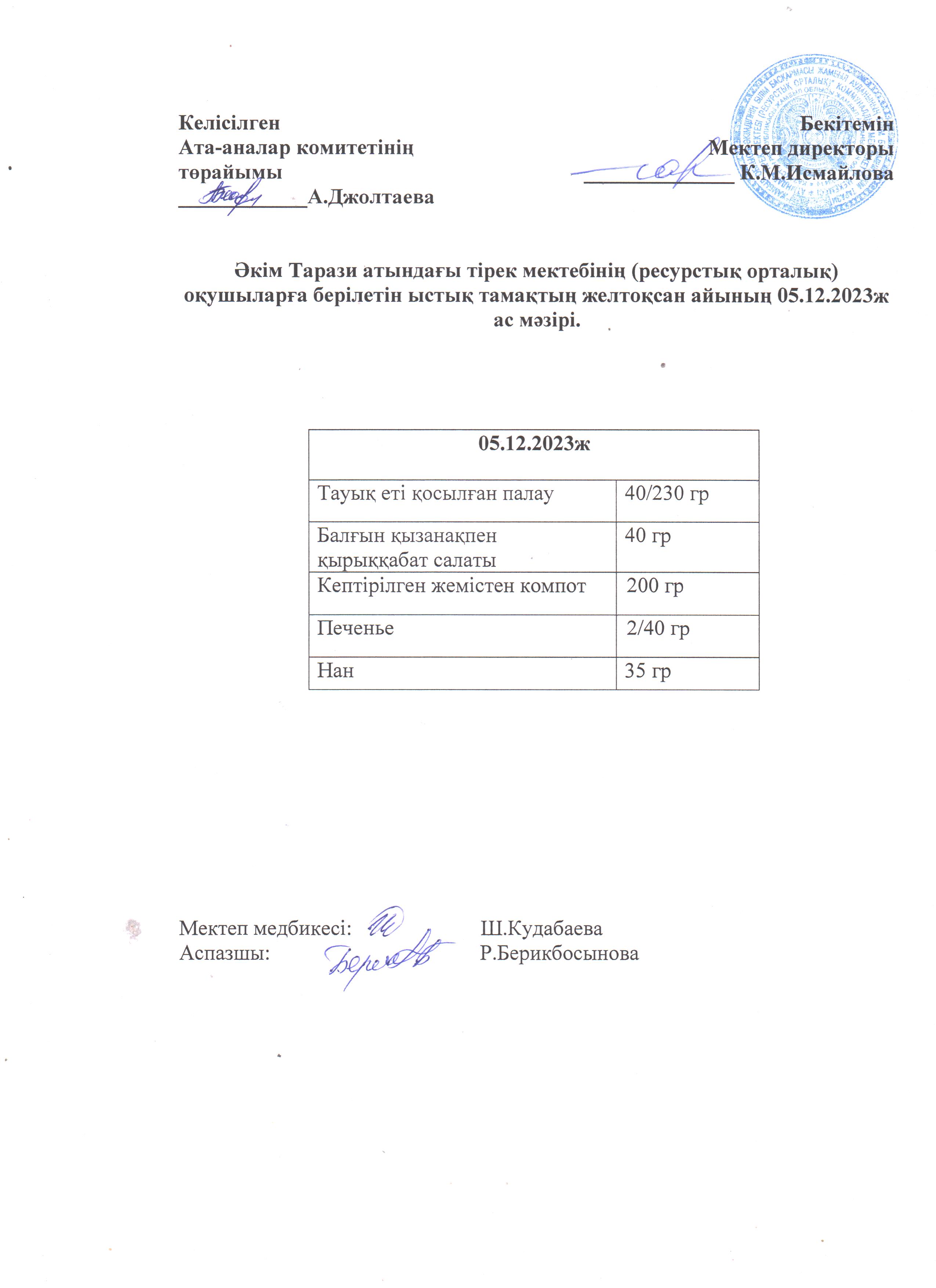 Ас мәзірі 05.12.2023ж