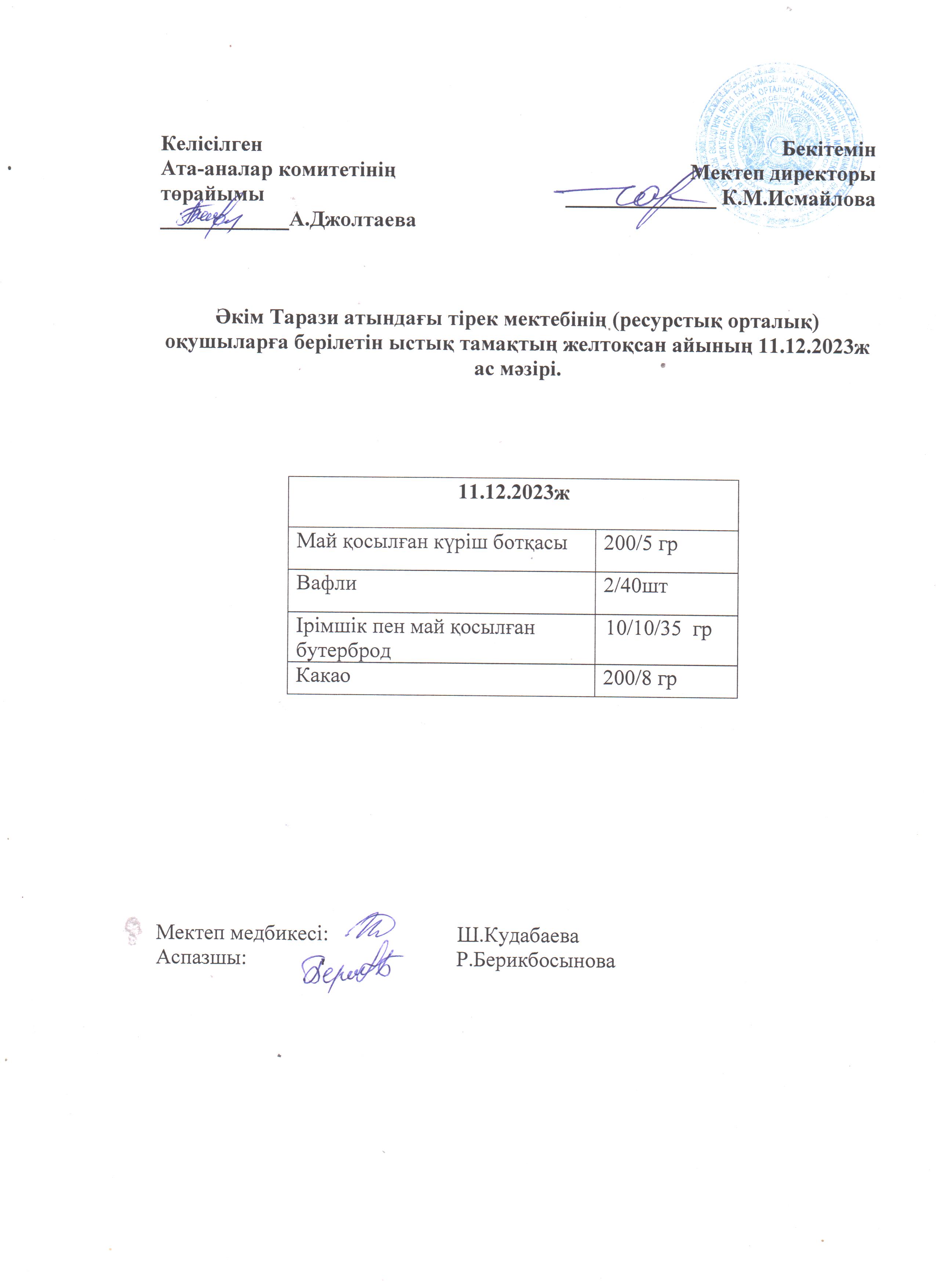 Ас мәзірі 11.12.2023ж