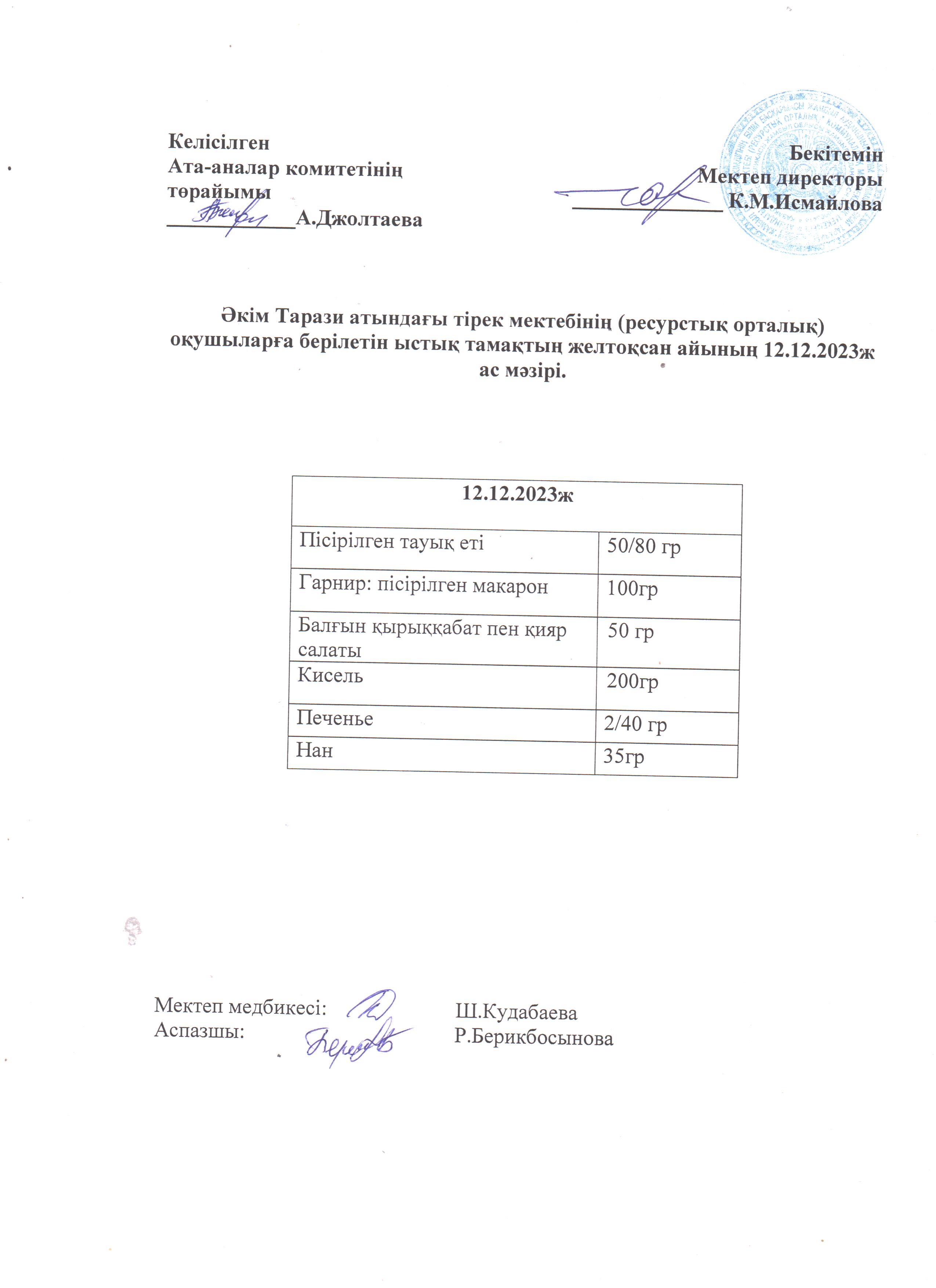 Ас мәзірі 12.12.2023ж