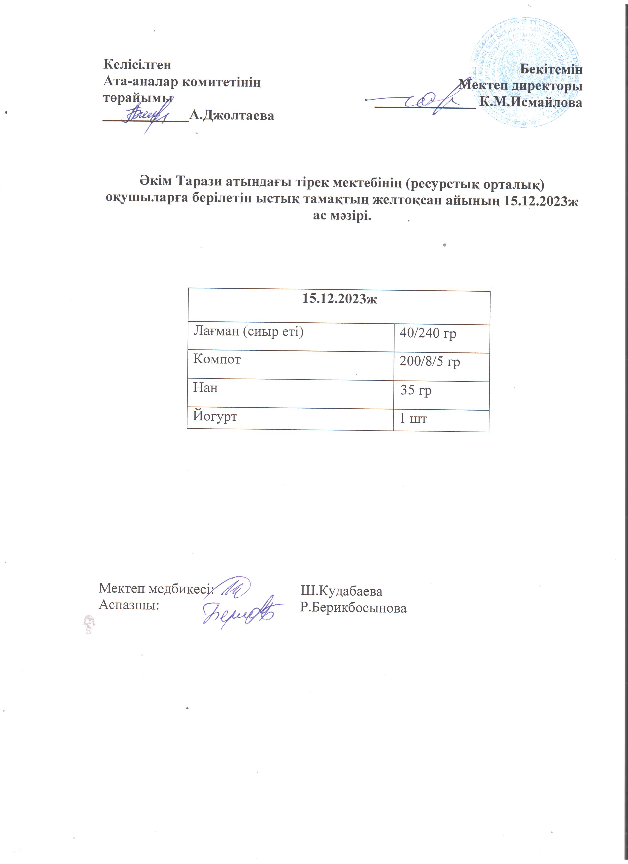 Ас мәзірі 15.12.2023ж