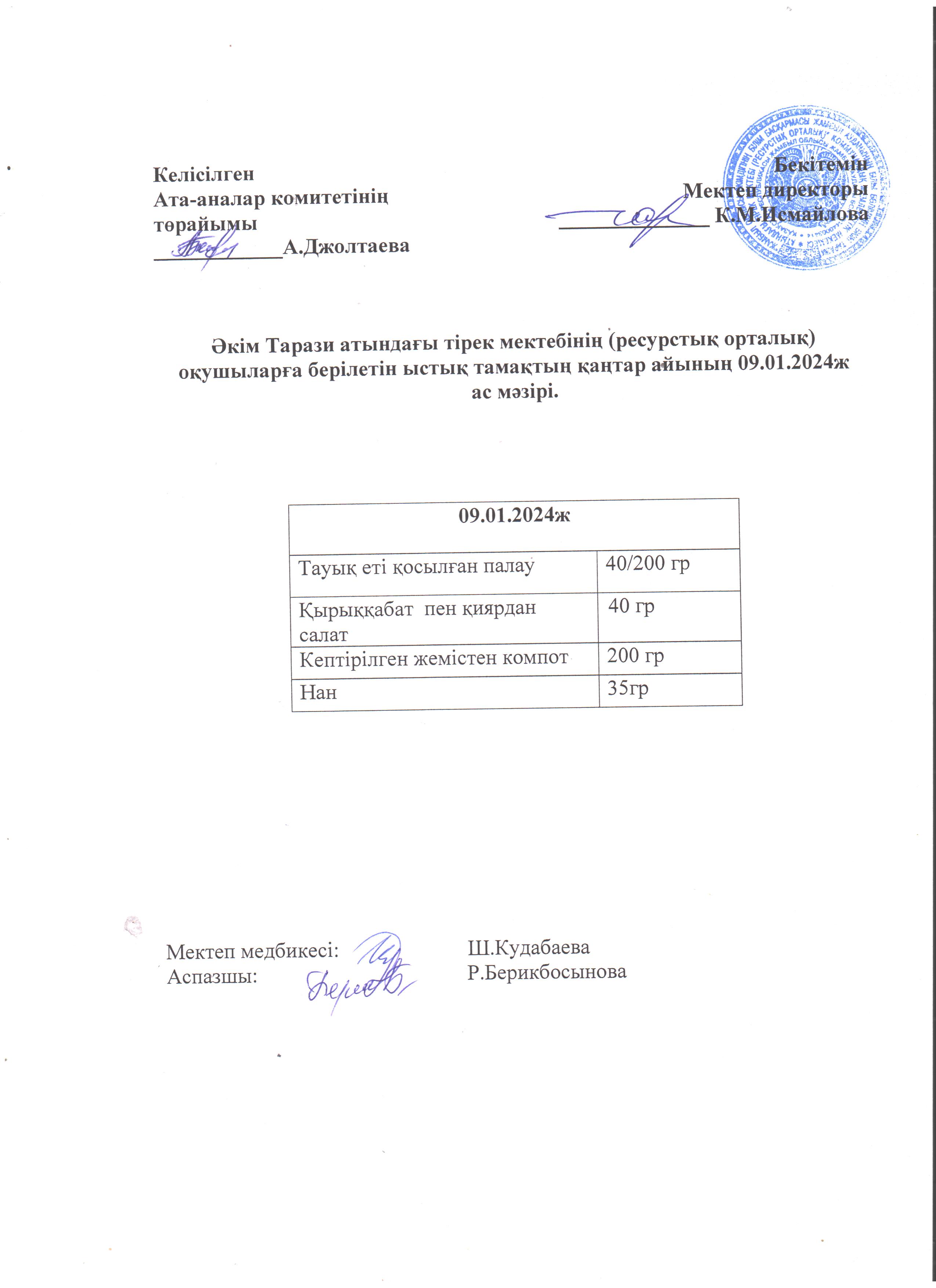Ас мәзірі 09.01.2024ж