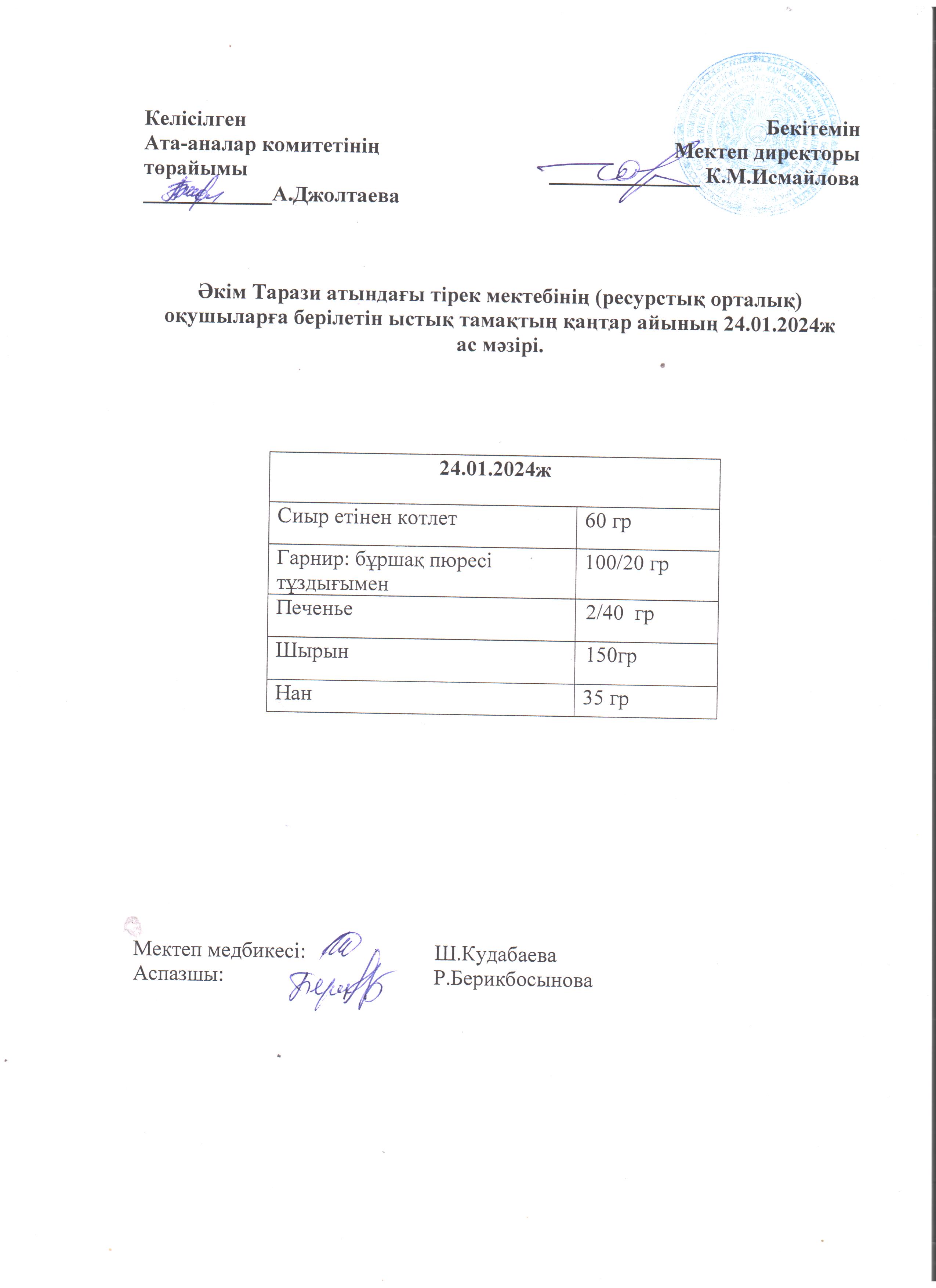 Ас мәзірі 24.01.2024ж