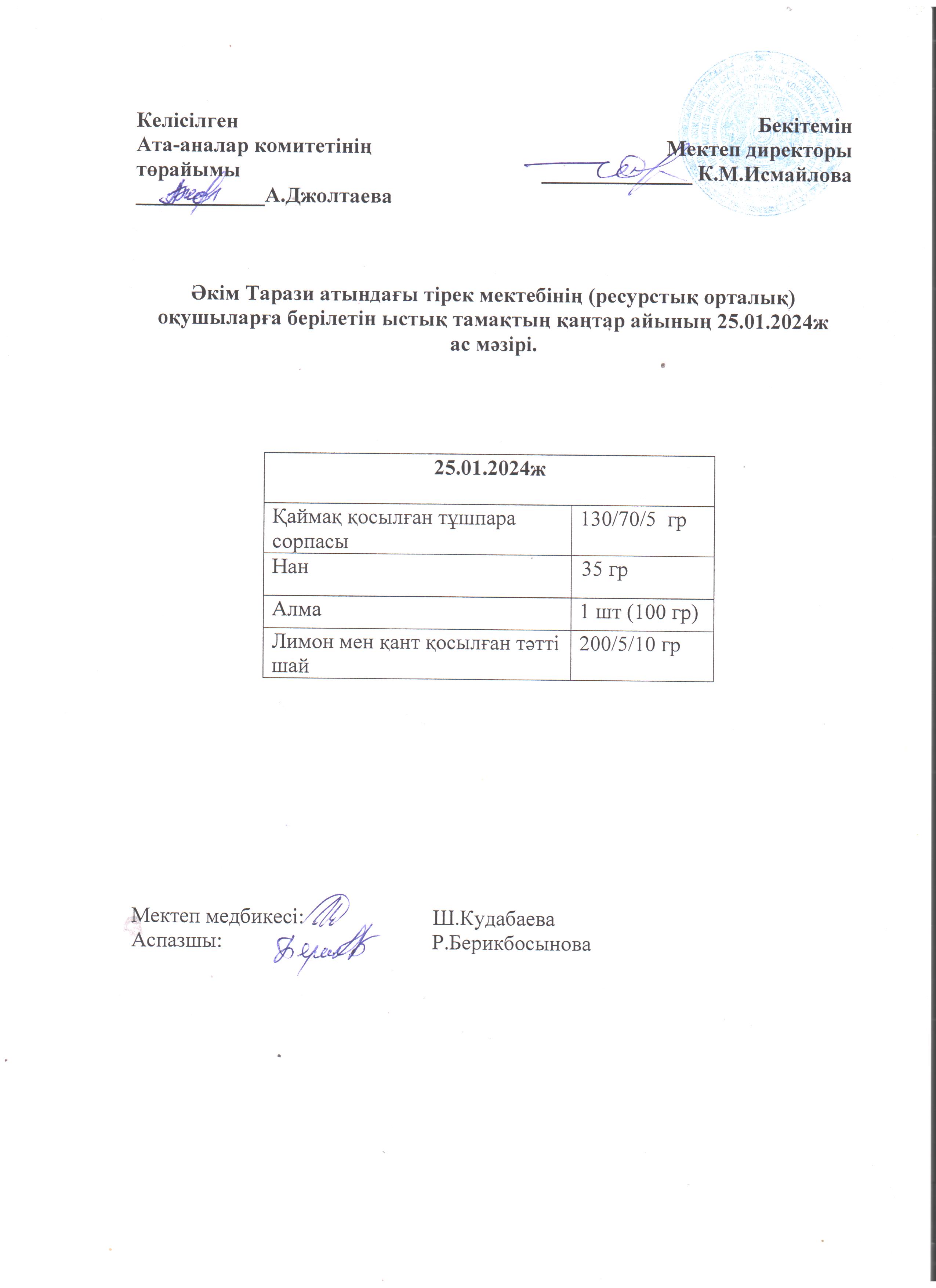 Ас мәзірі 25.01.2024ж
