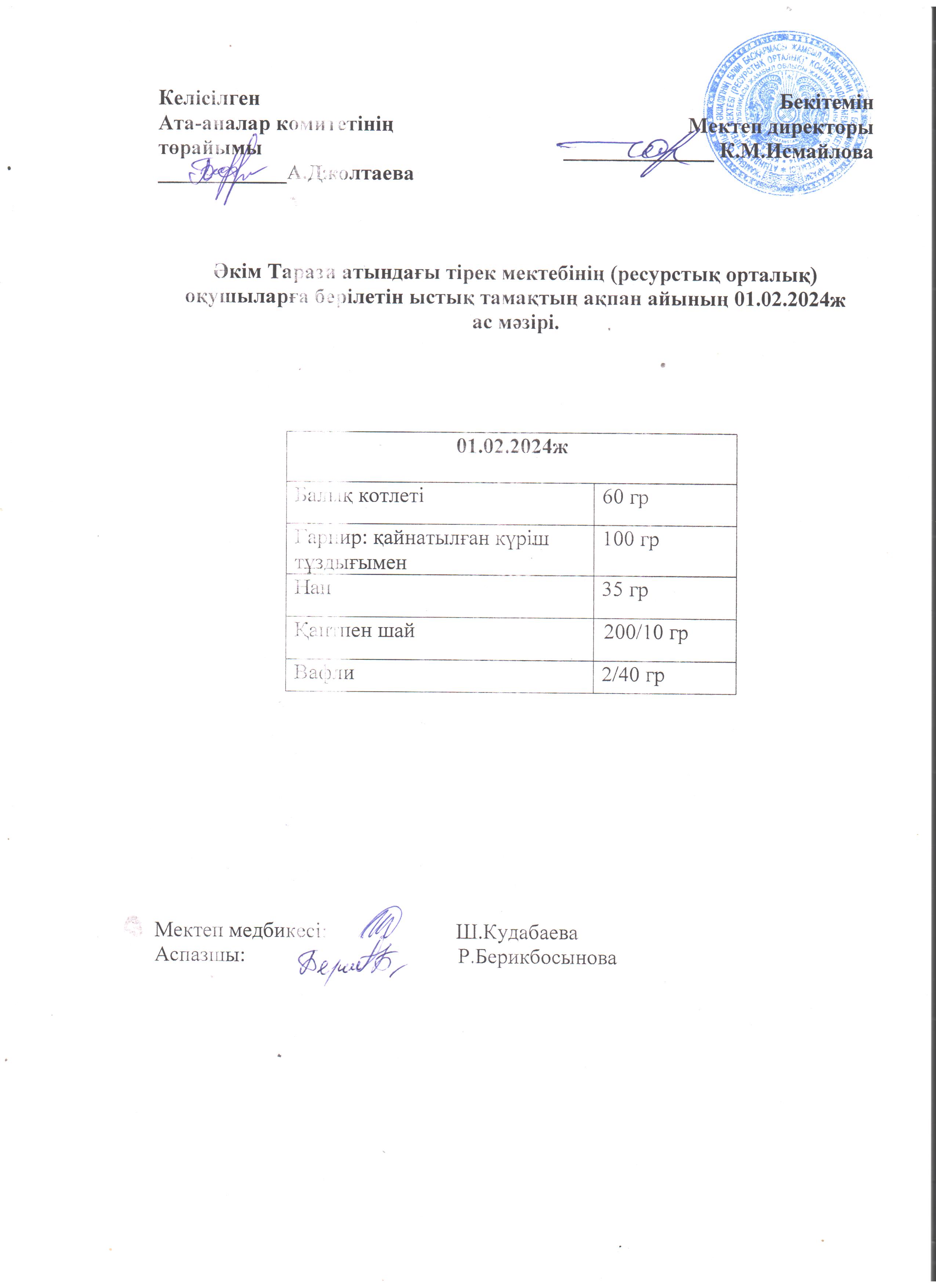 Ас мәзірі 01.02.2024ж