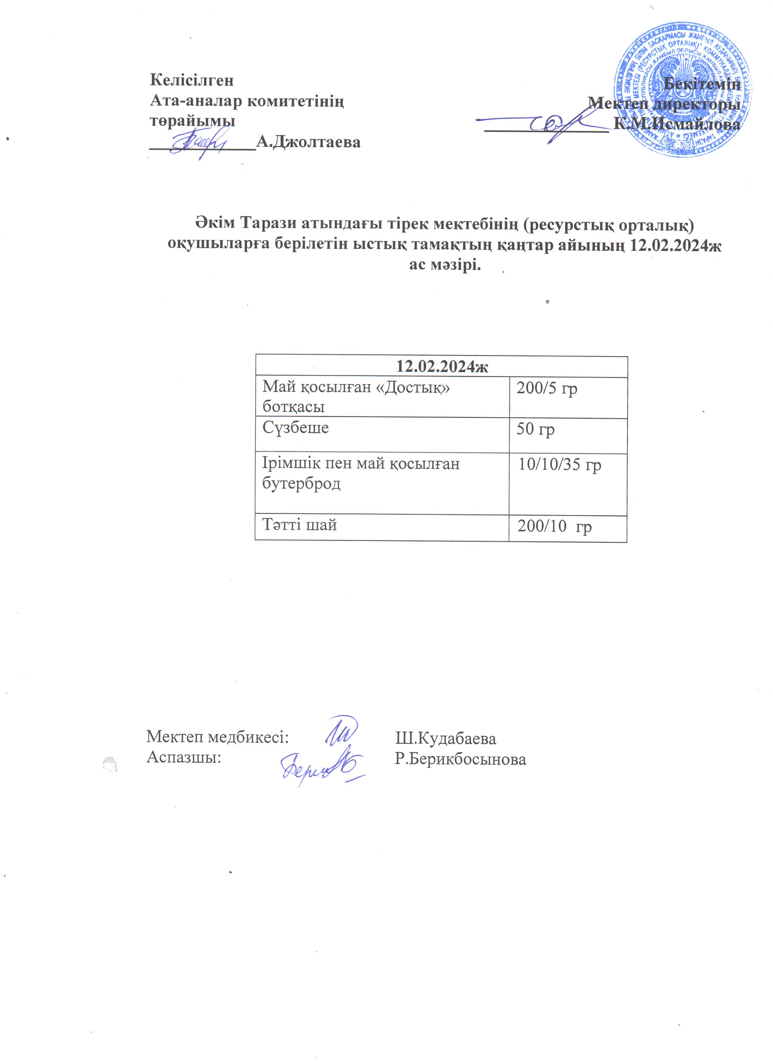 Ас мәзірі 12.02.2024ж