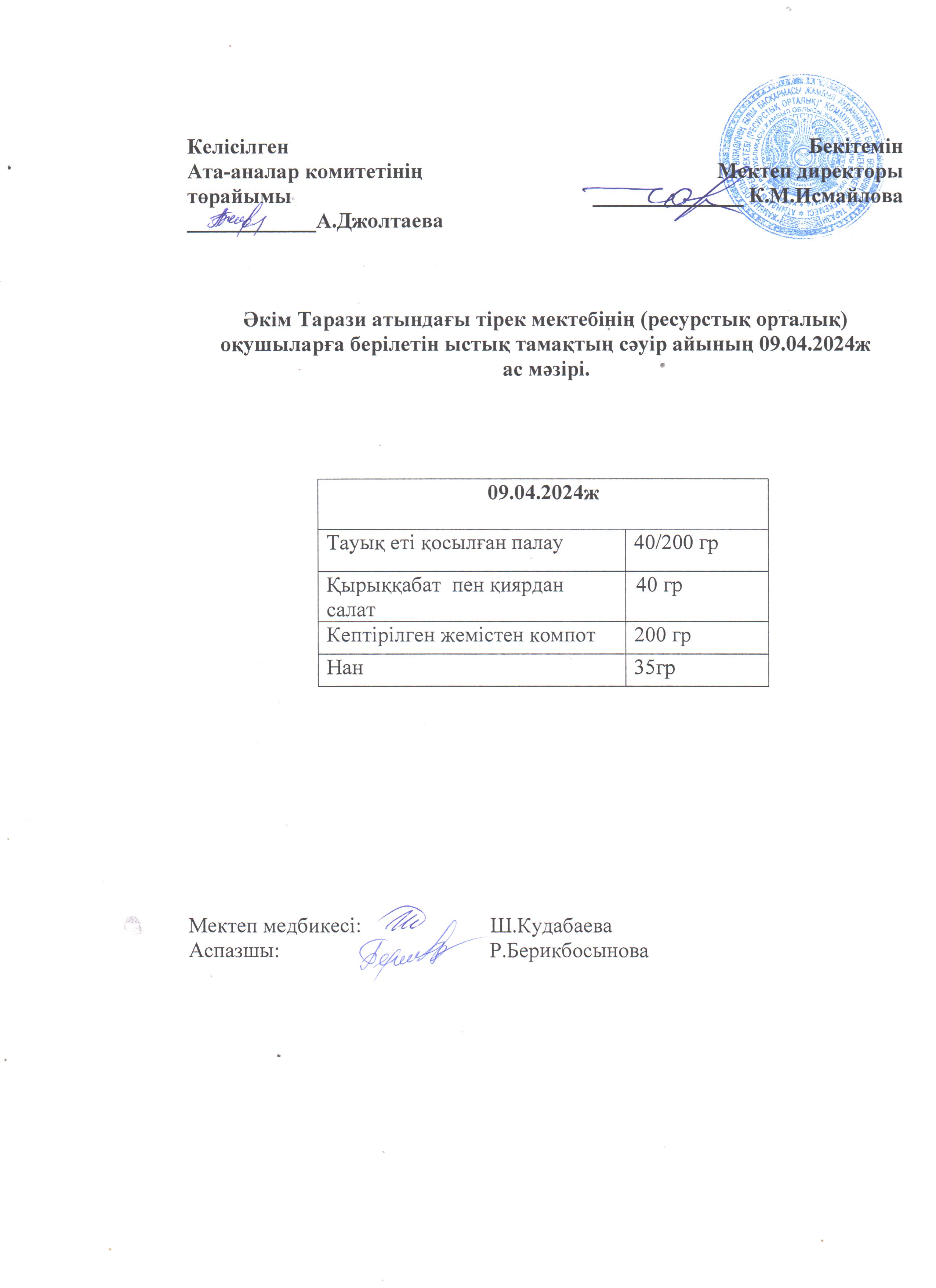 Ас мәзірі 09.04.2024ж