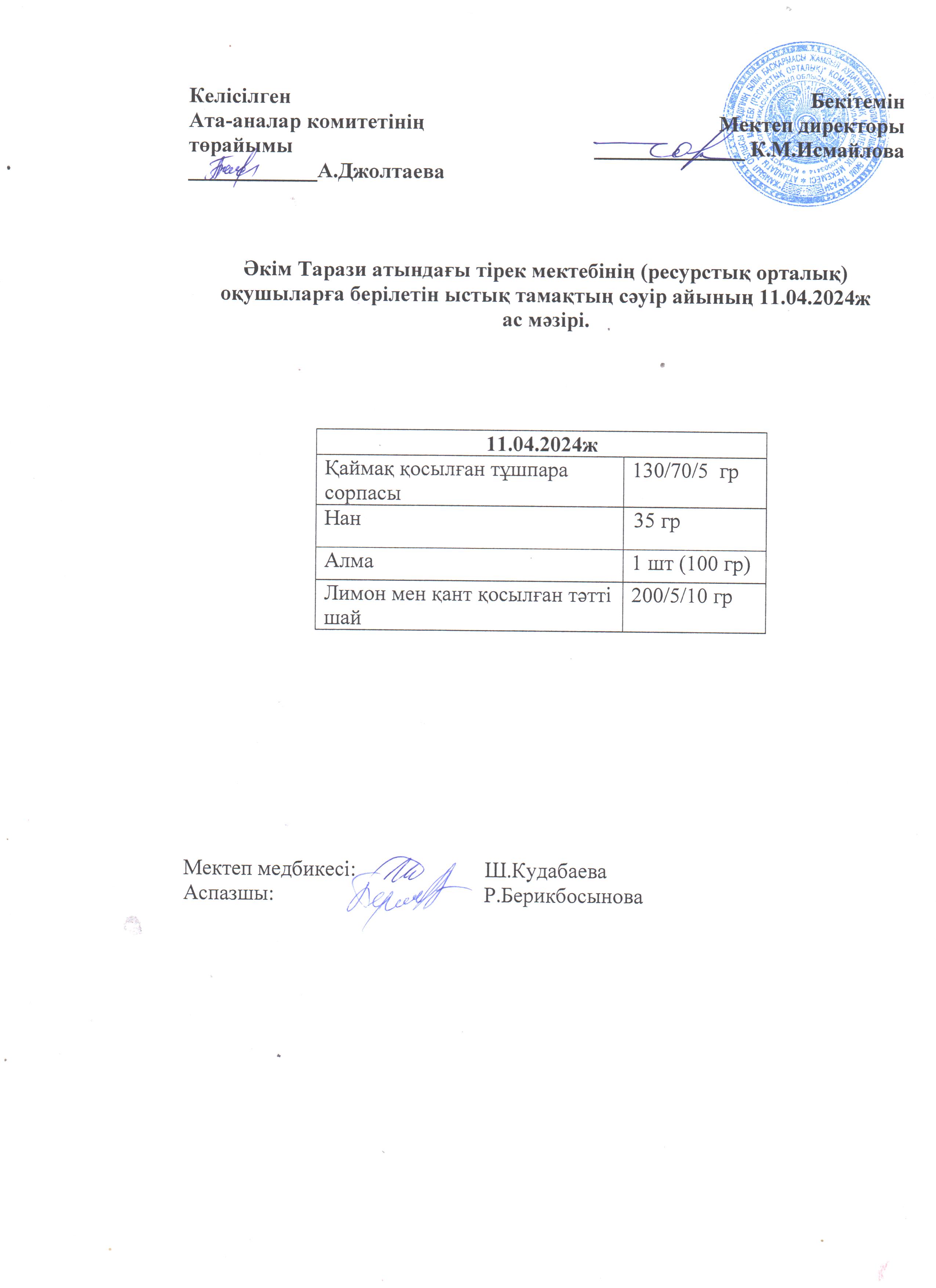 Ас мәзірі 11.04.2024ж