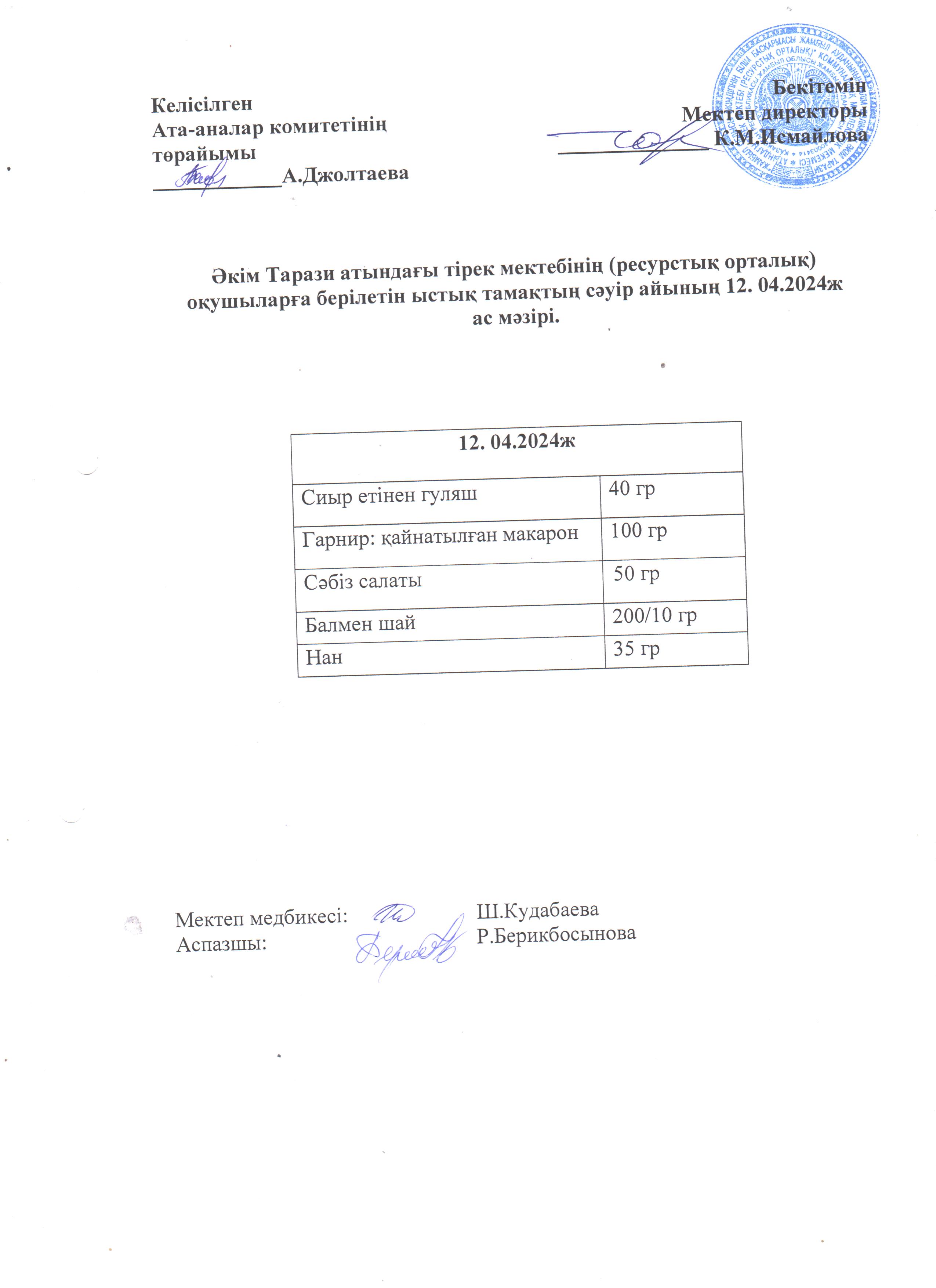 Ас мәзірі 12.04.2024ж