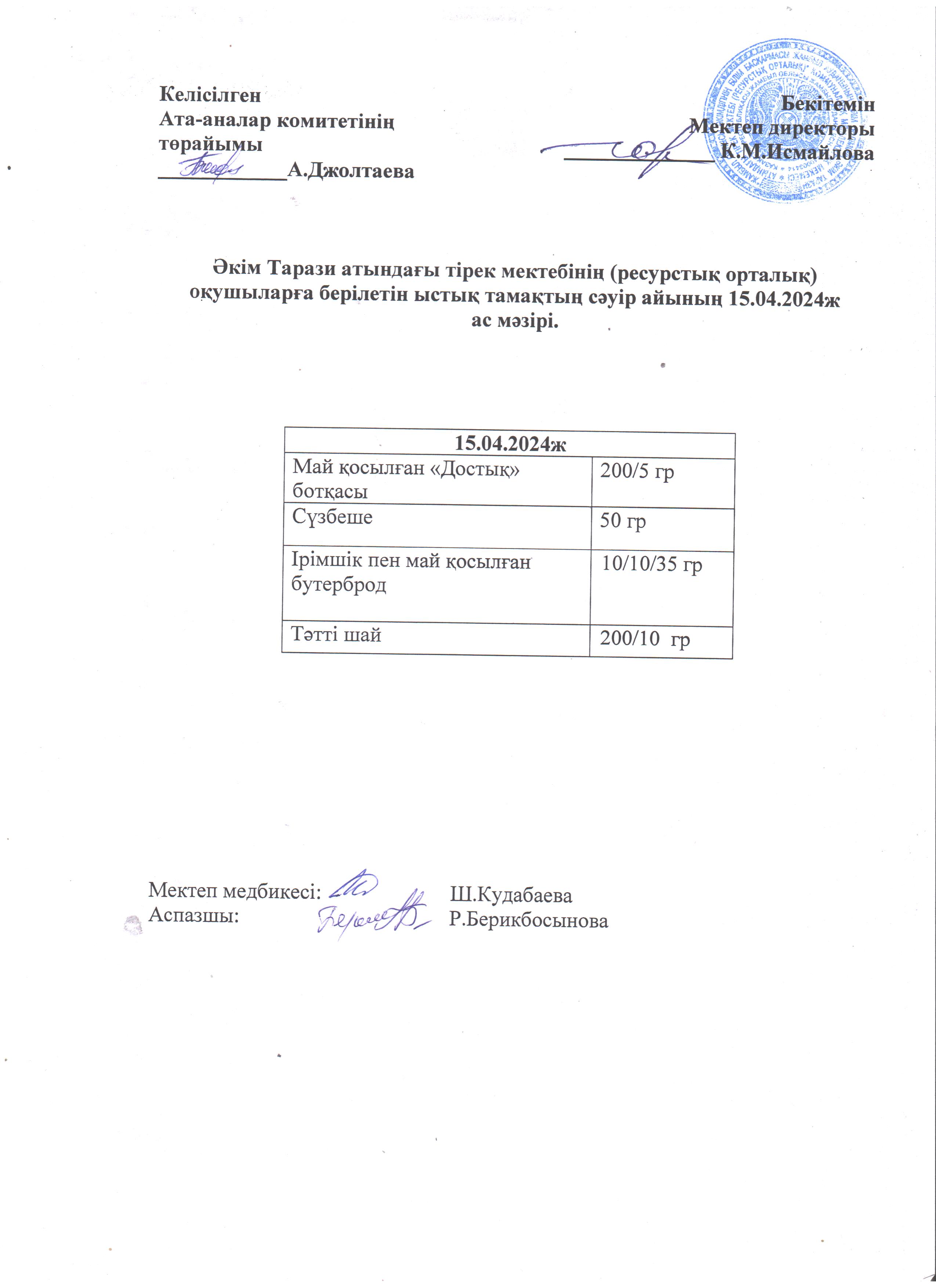 Ас мәзірі 15.04.2024ж