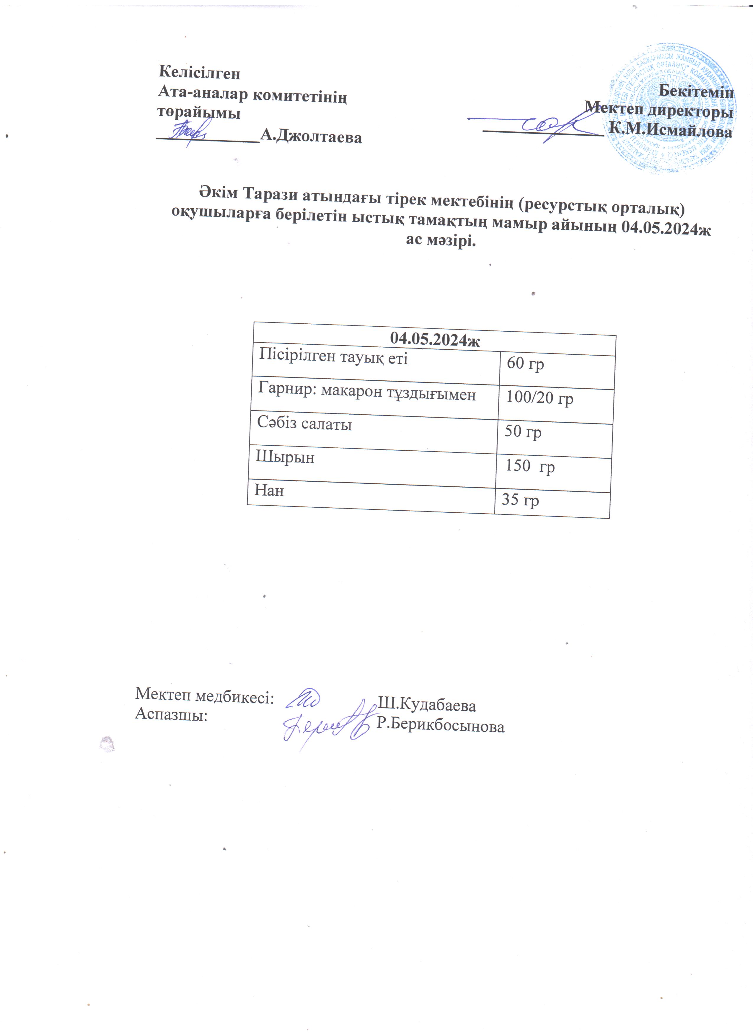 Ас мәзірі 04.05.2024ж