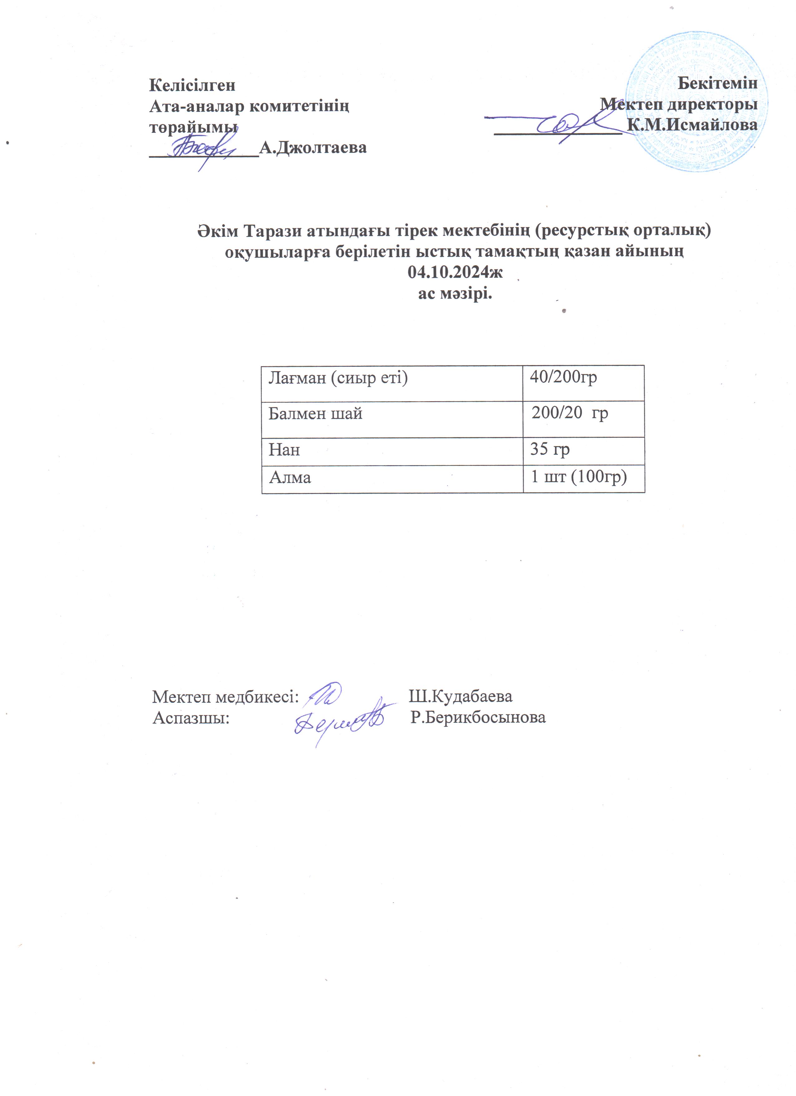"Ас мәзірі 04.10.2024ж"