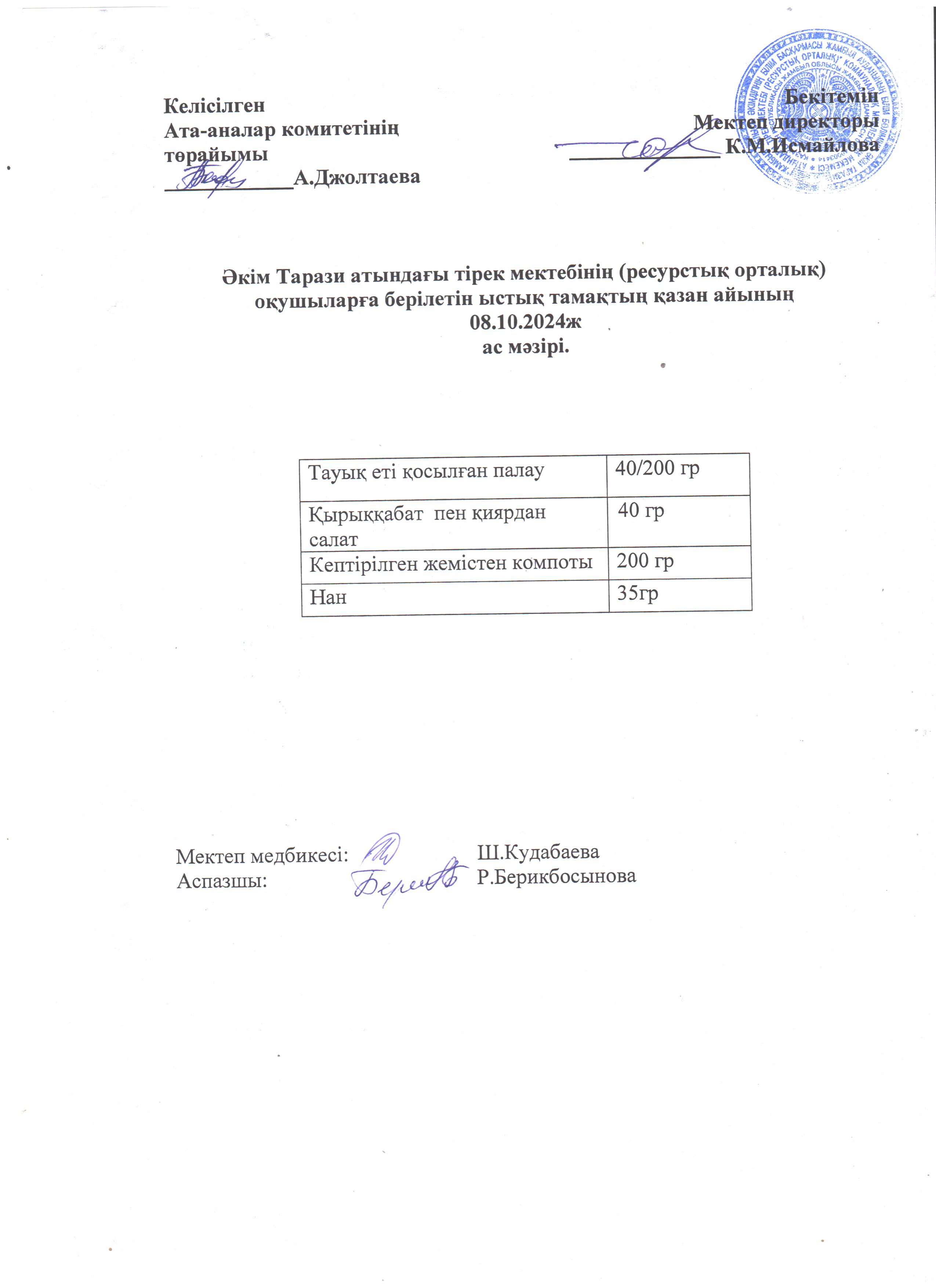"Ас мәзірі 08.10.2024ж"