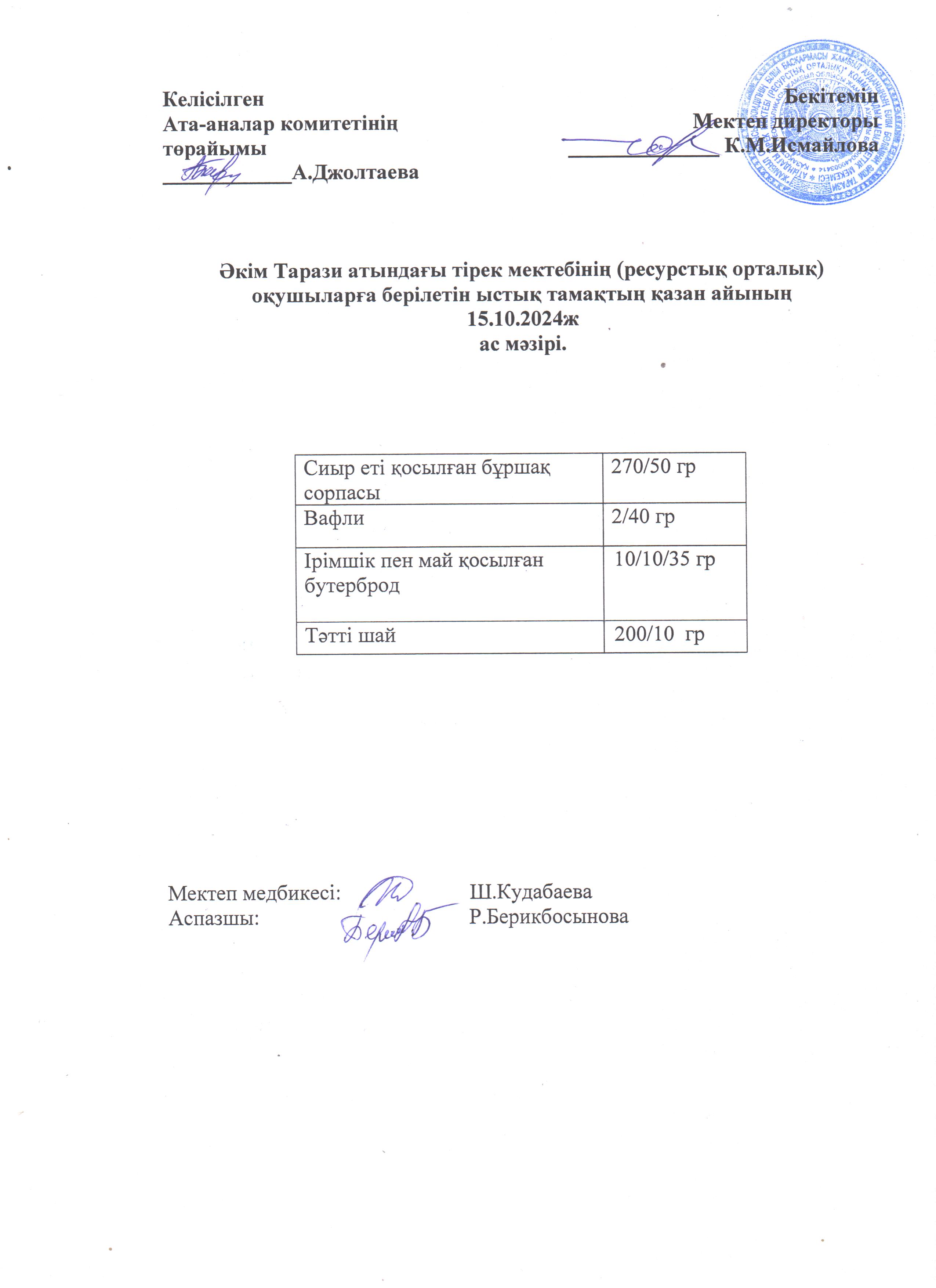"Ас мәзірі 15.10.2024ж"