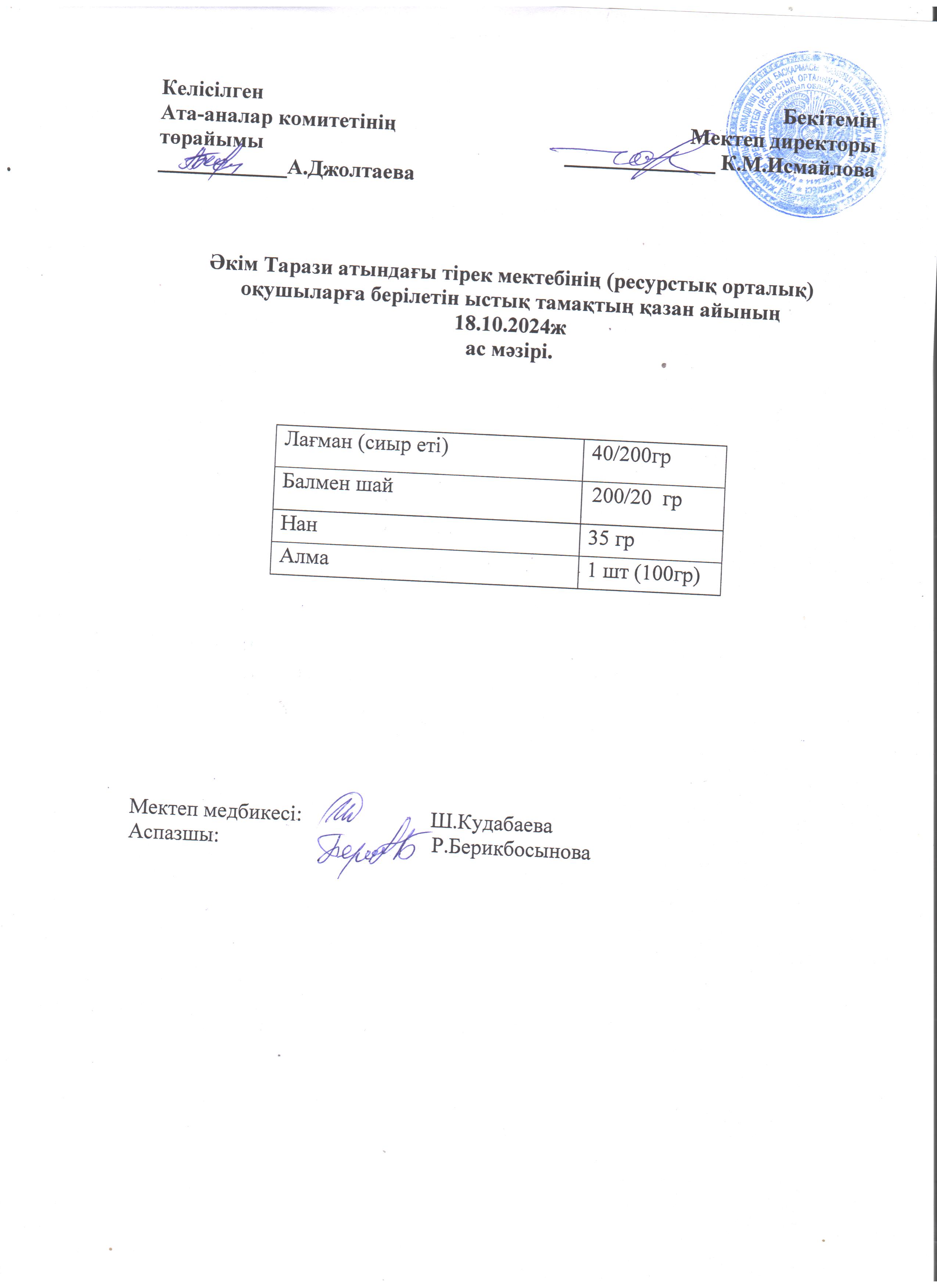 "Ас мәзірі 18.10.2024ж"