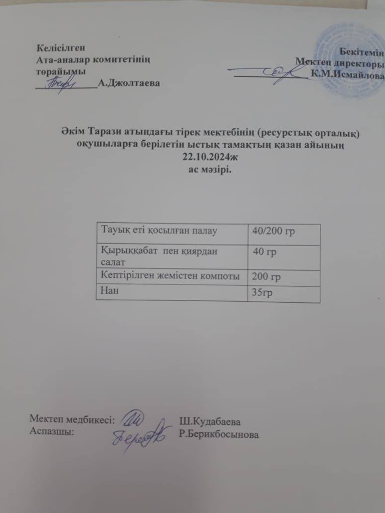 "Ас мәзірі 22.10.2024ж"