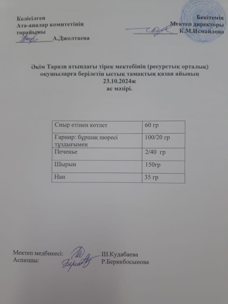 "Ас мәзірі 23.10.2024ж"