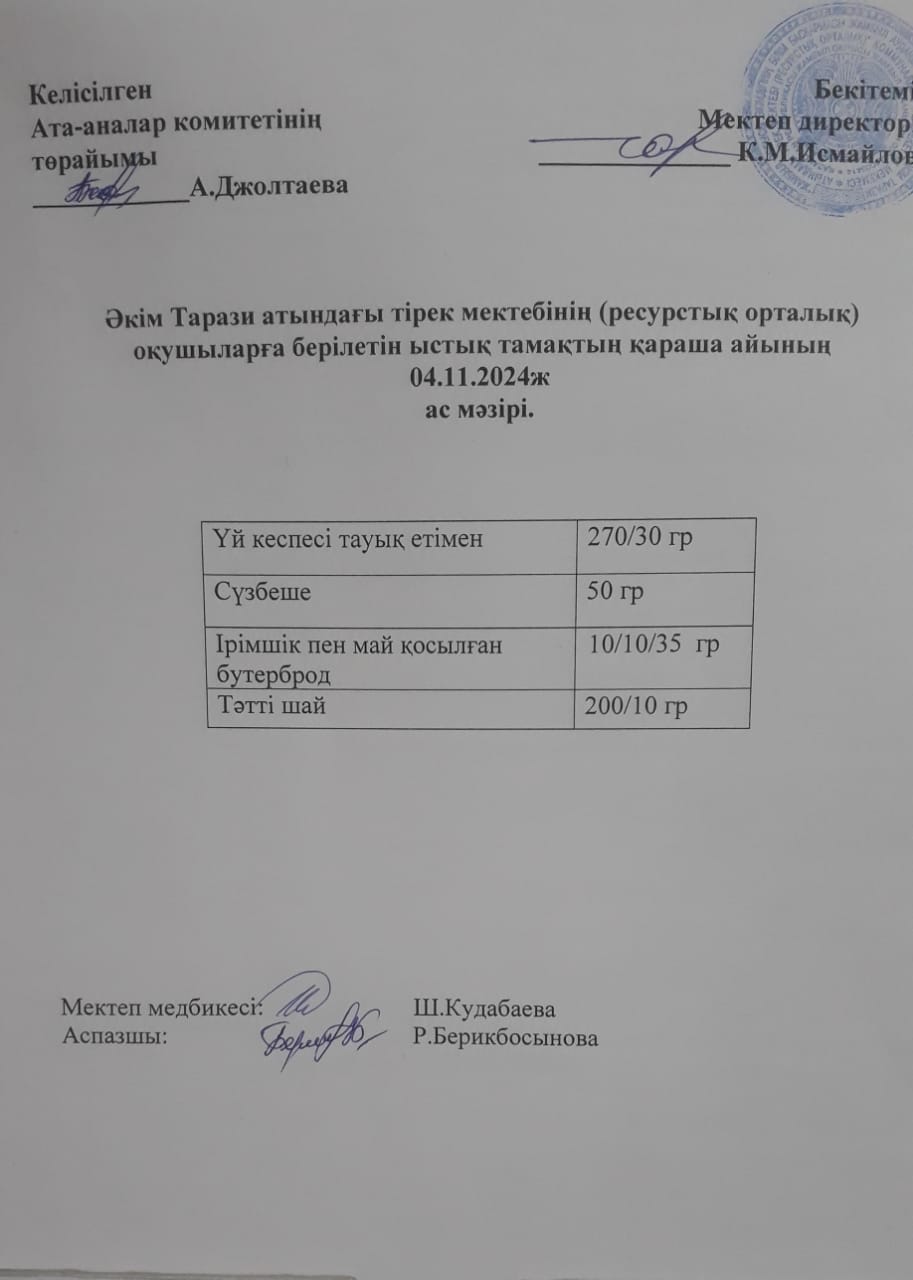 "Ас мәзірі 04.11.2024ж"