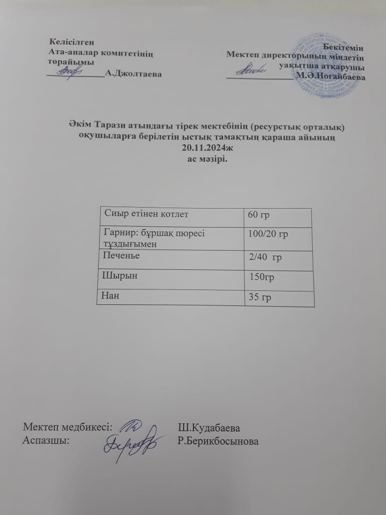 "Ас мәзірі 20.11.2024ж"