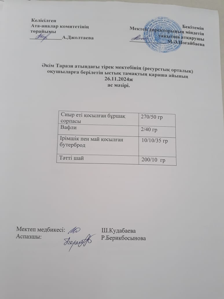 "Ас мәзірі 26.11.2024ж"