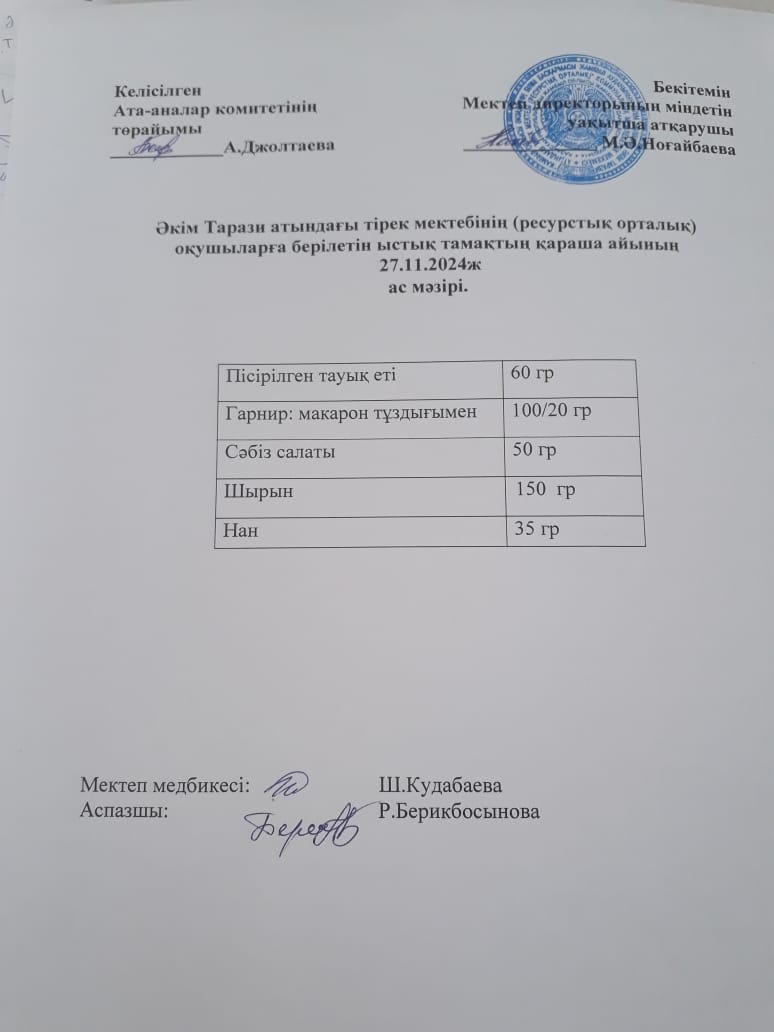 "Ас мәзірі 27.11.2024ж"