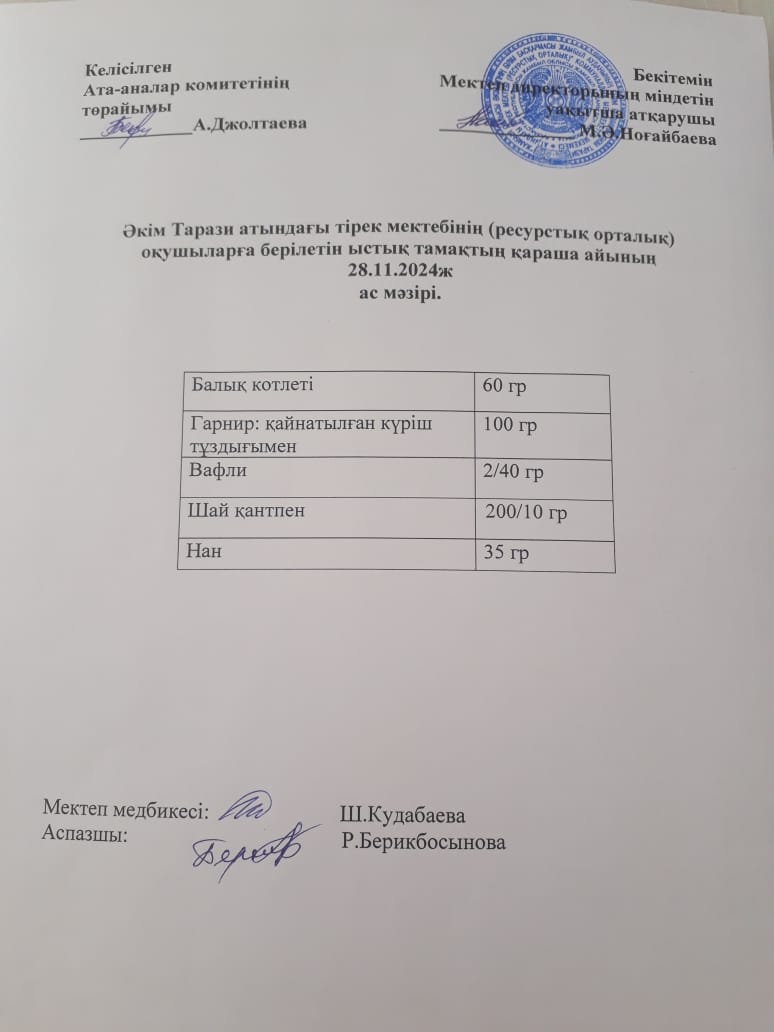 "Ас мәзірі 28.11.2024ж"