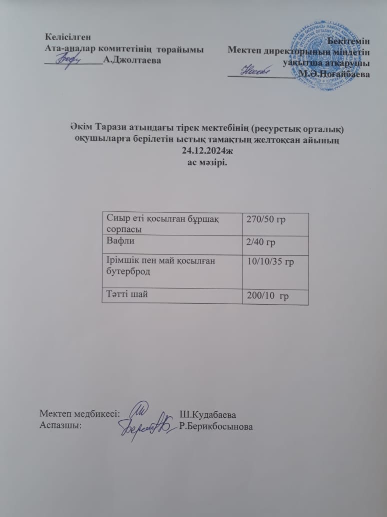 "Ас мәзірі 24.12.2024ж"