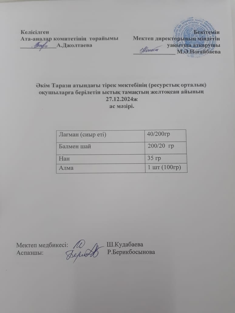 "Ас мәзірі 27.12.2024ж"