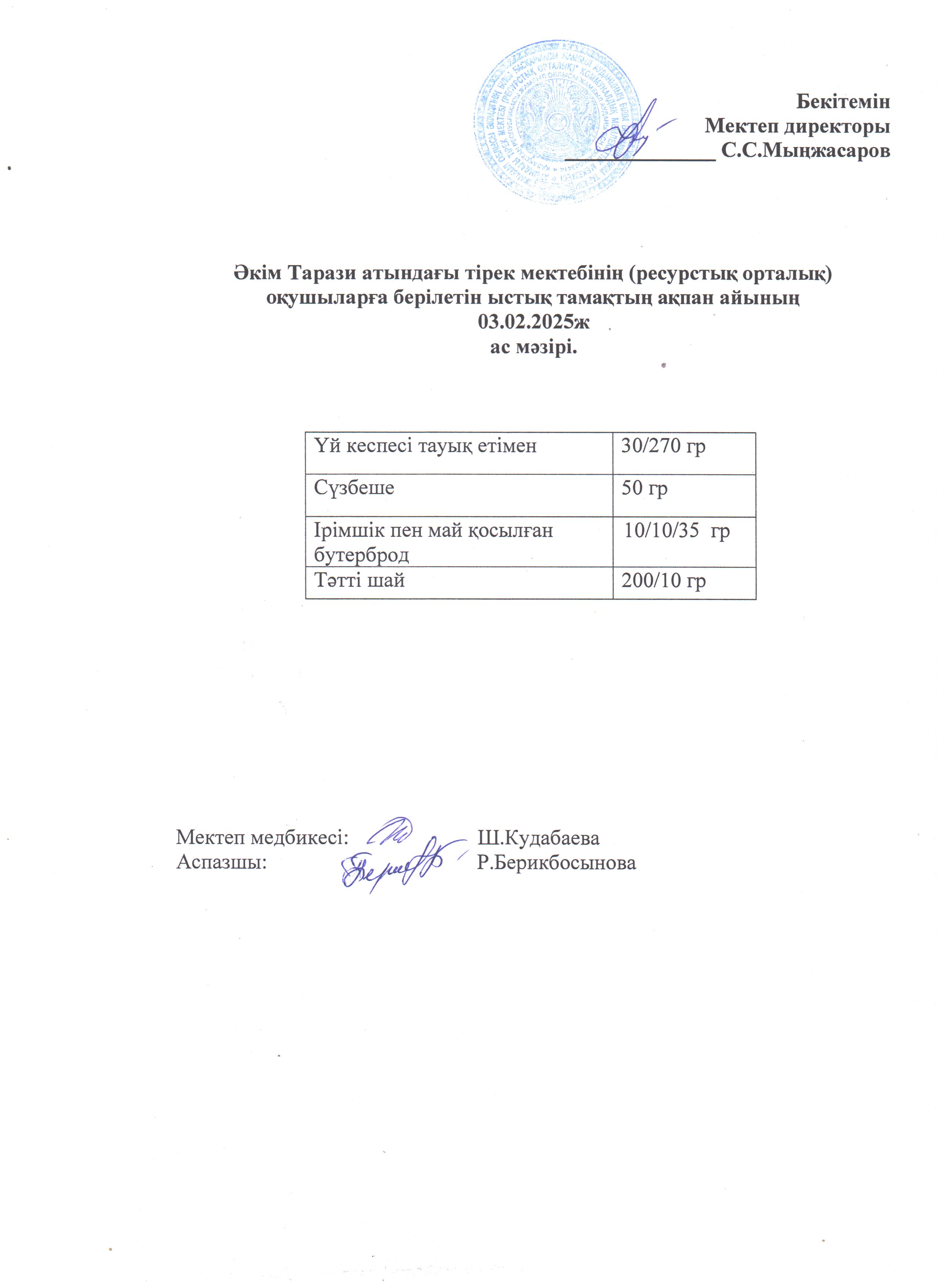 "Ас мәзірі 03.02.2025ж"